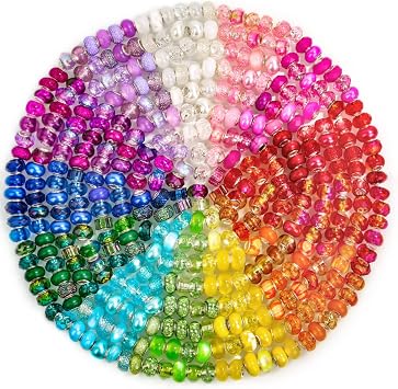 Cludoo Large Hole Glass Beads for Jewelry Making, 224PCS European Beads Bulk Mixed Color Spacer Bead with Rhinestones Lampwork Beads for DIY Craft Charms Bracelet Necklace Earring Making