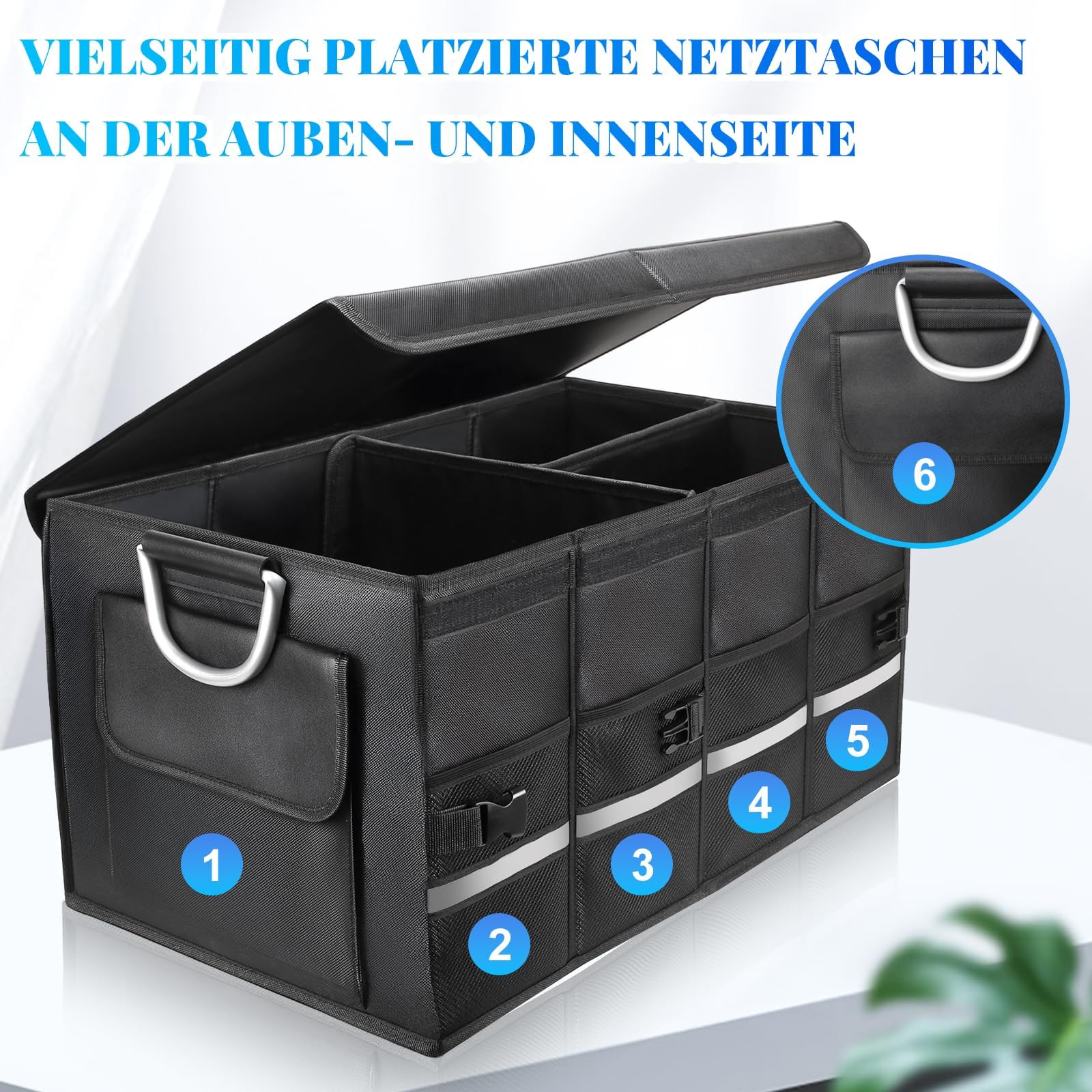 Rangement Coffre de Voiture Organiseur de coffre de voiture pliable Oxford 1680D Organisateur de Coffre Sac de Rangement avec Sac imperméable Sac pour Coffre avec Couvercle