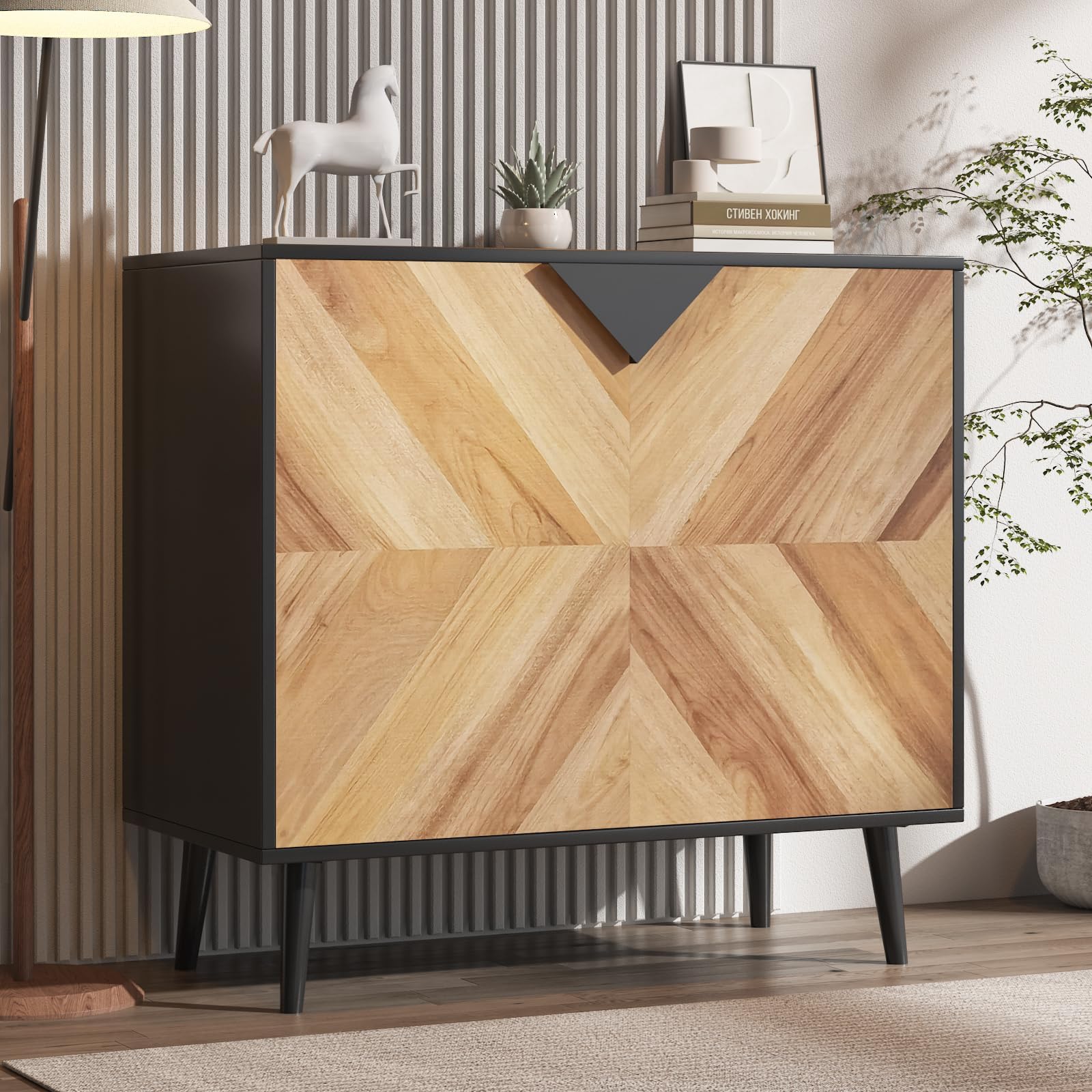 Sideboard Buffet Kommode Mit Türen & Regal – Aufbewahrungsschrank Für Esszimmer, Wohnzimmer, Flur – 80x40x74.4cm, Schwarz Holz