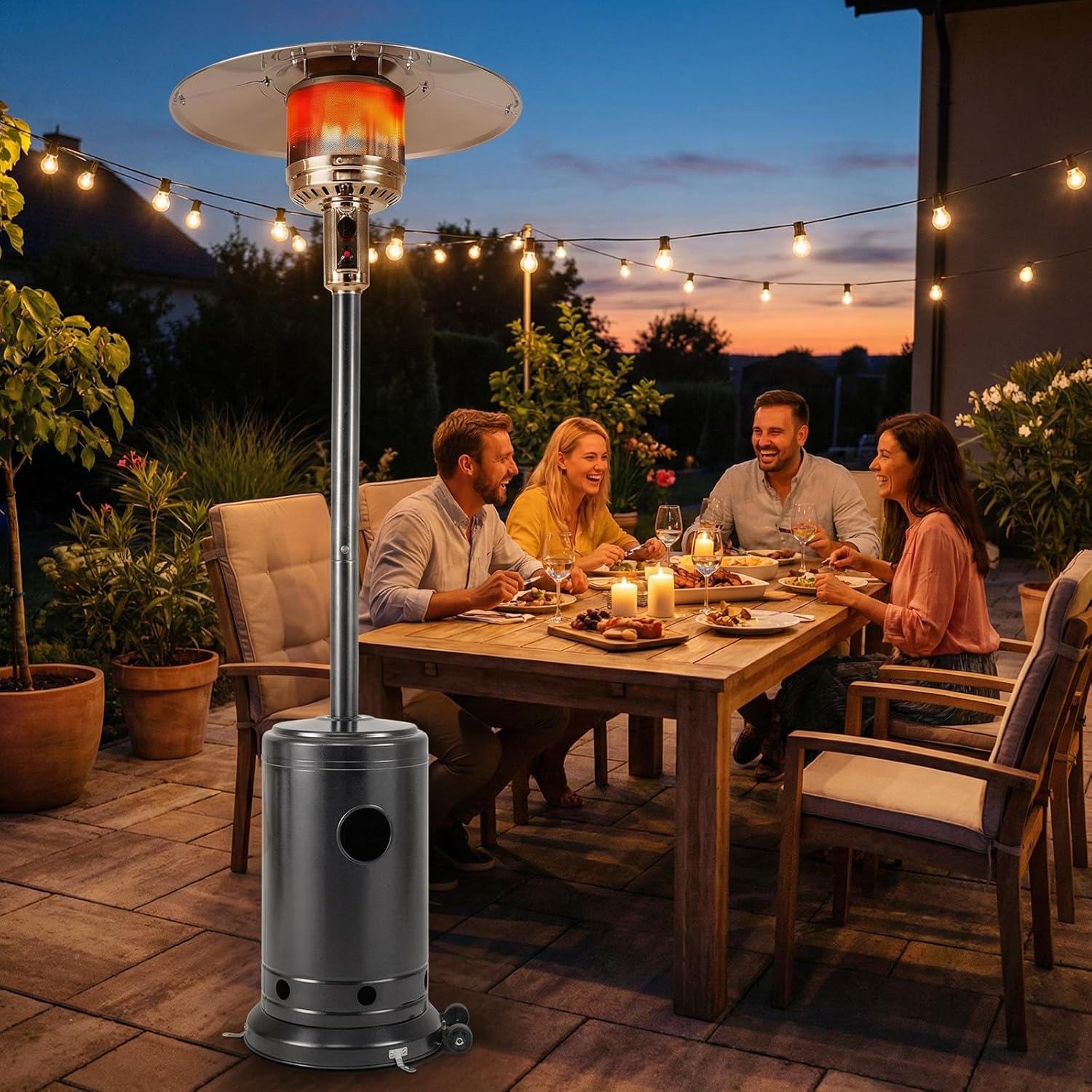 Tangkula 50,000 BTU Patio Propane Heater, 86” Tall Portable Gas Heater with Stainless Steel Burner & Safe Ignition, Tip-Over & Flame-Out Protection, for Residential & Commercial Use (Gray)