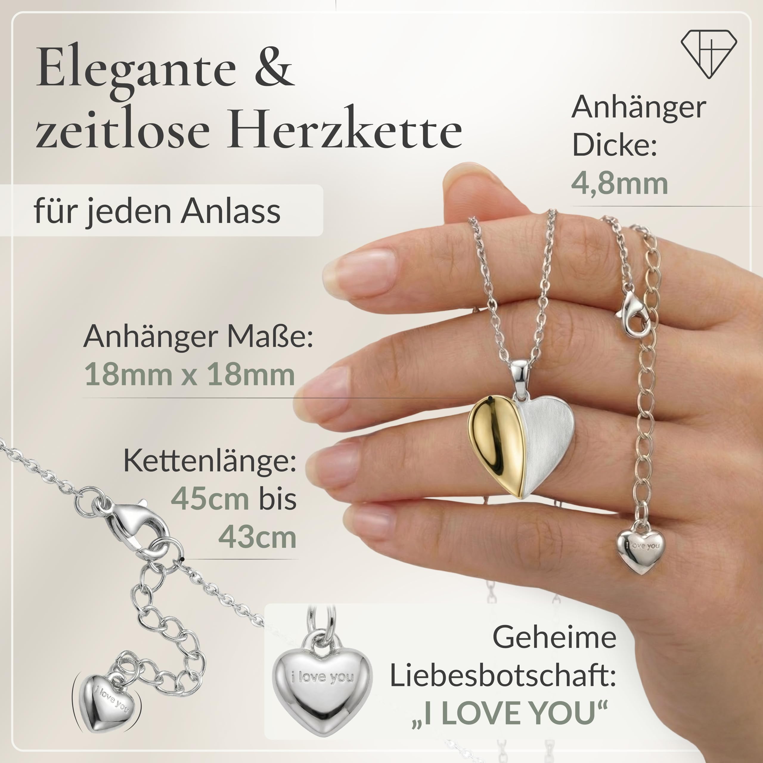 Hannah’s Treasures Herzkette Silber 925 Damen Kette Herz mit Anhänger