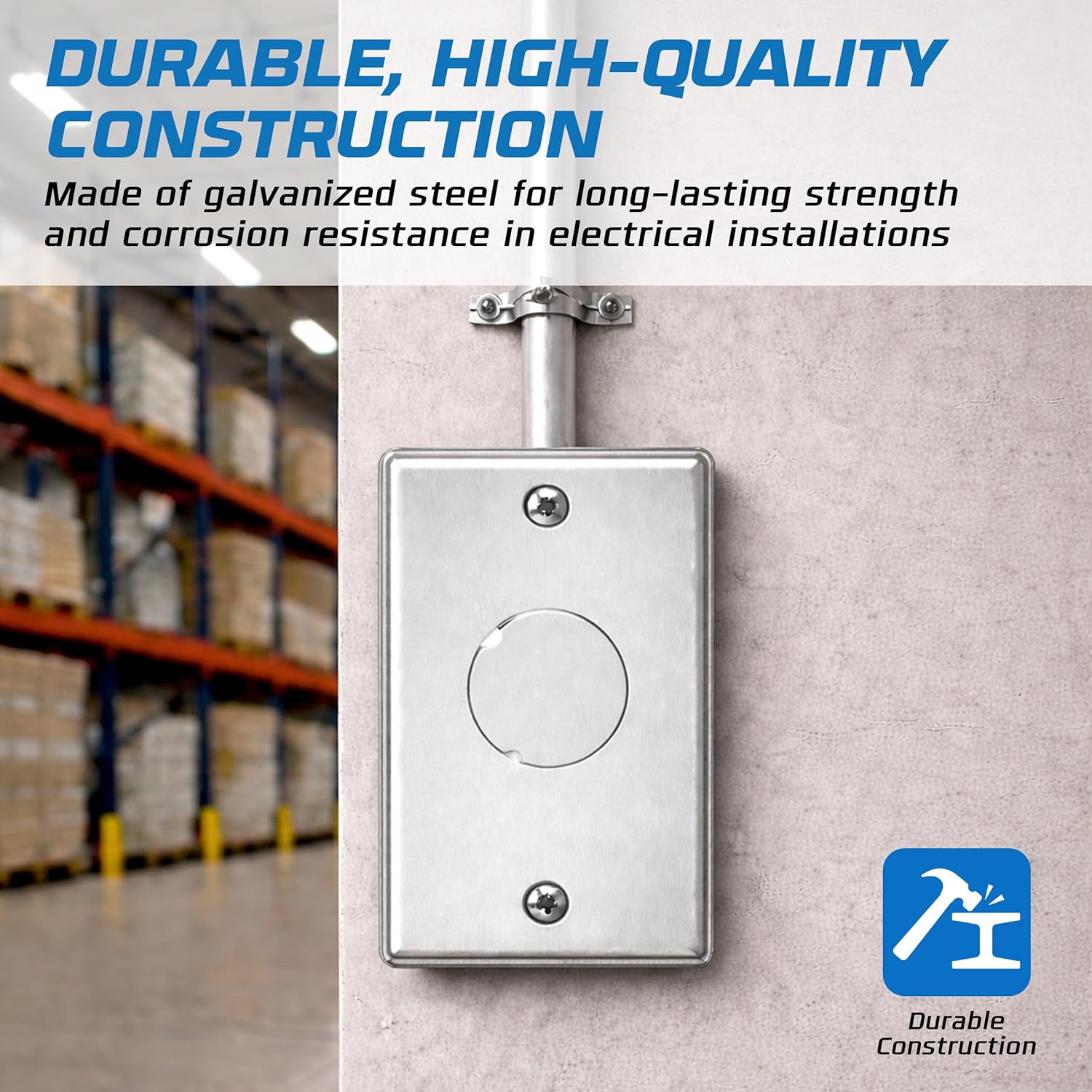 OHLECTRIC 4 Pack - 4x2 Single Gang Rectangle Blank Outlet Cover with 1/2" Knockout, Fire Rated | Ideal for Steel Junction and Device Box Covers for Wiring Connection Protection and Wiring Devices