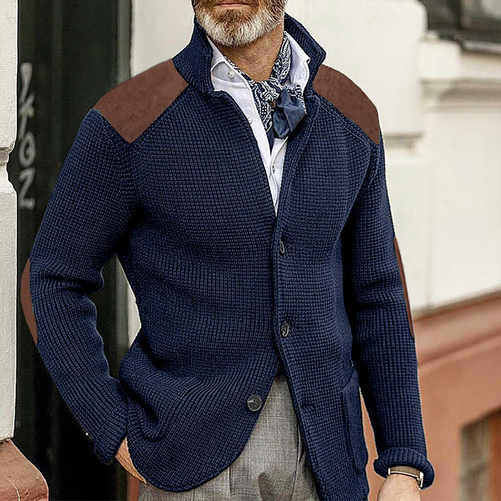 Cardigan Hombre Lana, Chaqueta De Lana para Hombre Manga Larga Cárdigan De Punto Trenzado Casual Cuello De Chal Abotonado con Bolsillos para Otoño E Invierno