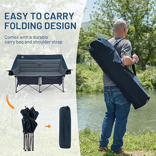 Miniatura 9 de Timber Ridge Silla de campamento doble, resistente al aire libre, plegable, sillas de camping de dos plazas, perfectas para campamentos,
