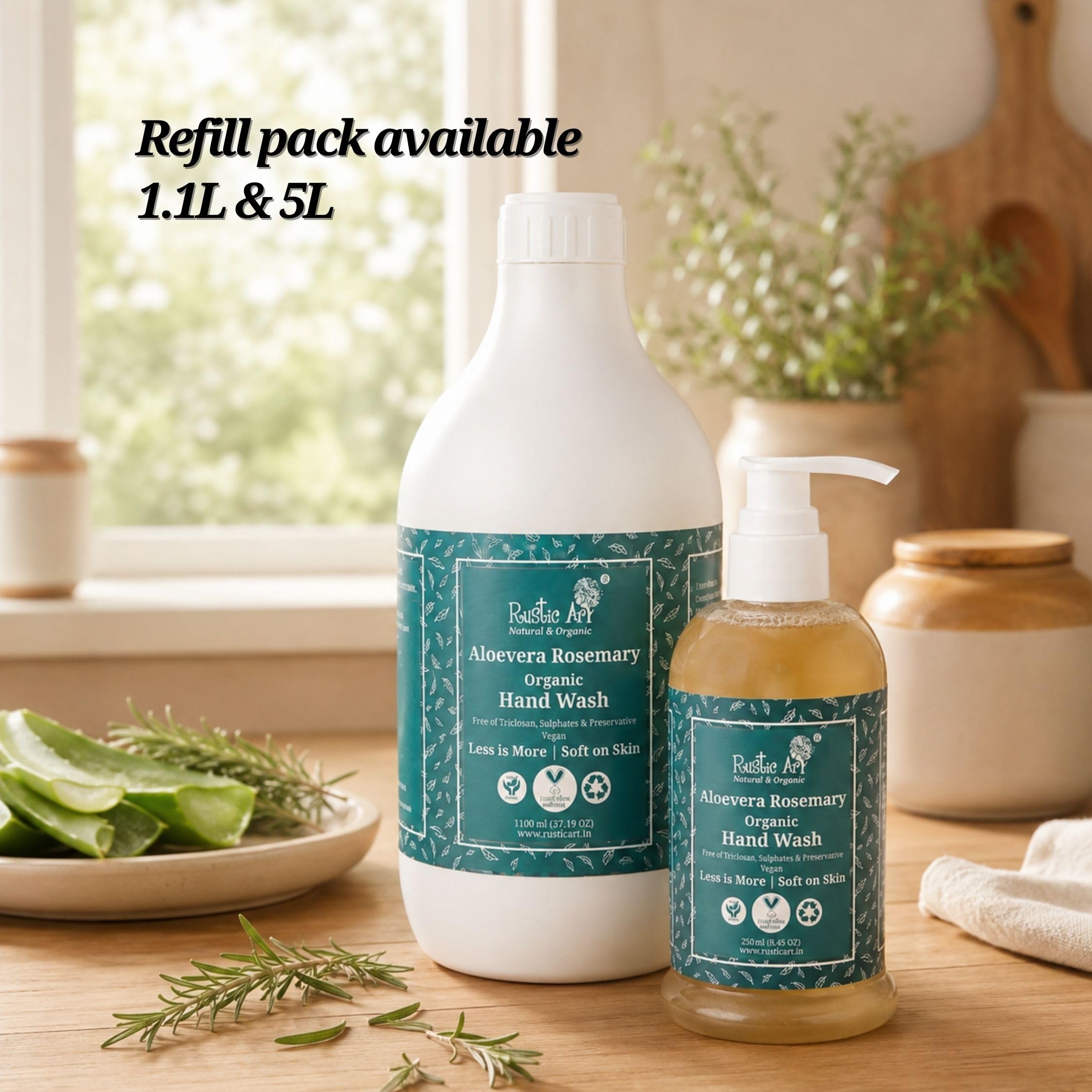 Rustic Art Organic Hand Wash Combo, Orange Neem & Aloe Rosemary, 250ml x 2