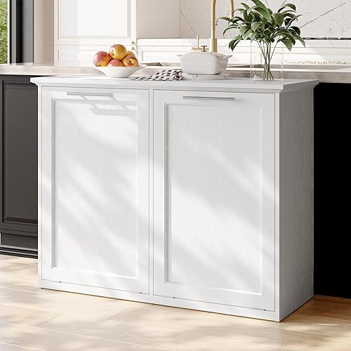 Miniatura 65 de OLD CAPTAIN Inclinación de madera hacia fuera el gabinete de basura, soporte derecho libre del cubo de basura de la cocina de madera, acabado marrón