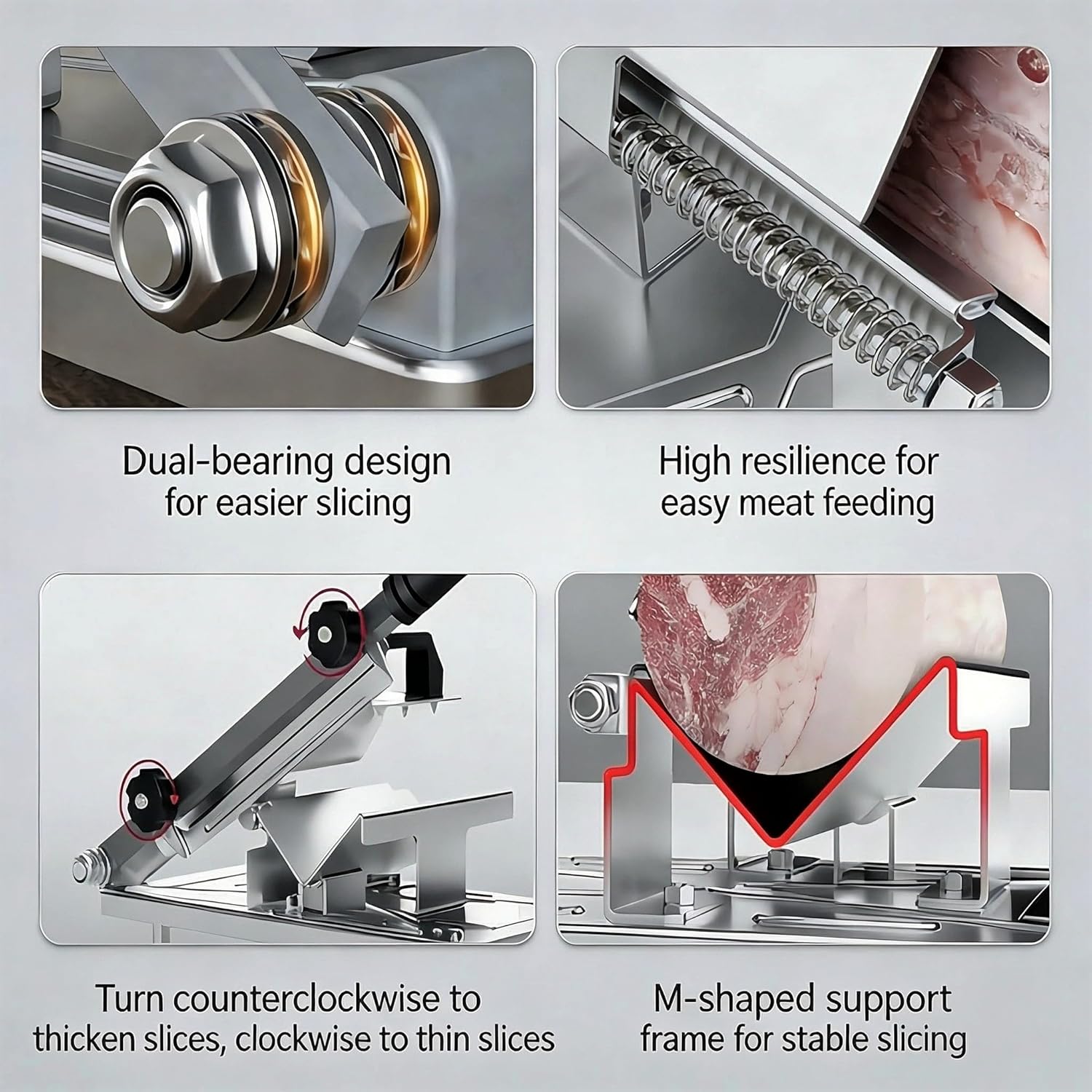 Manual Meat Slicer, Stainless Steel, Adjustable Thickness, Suction Cup Base, Kitchen Tool for Beef, Lamb, Vegetables