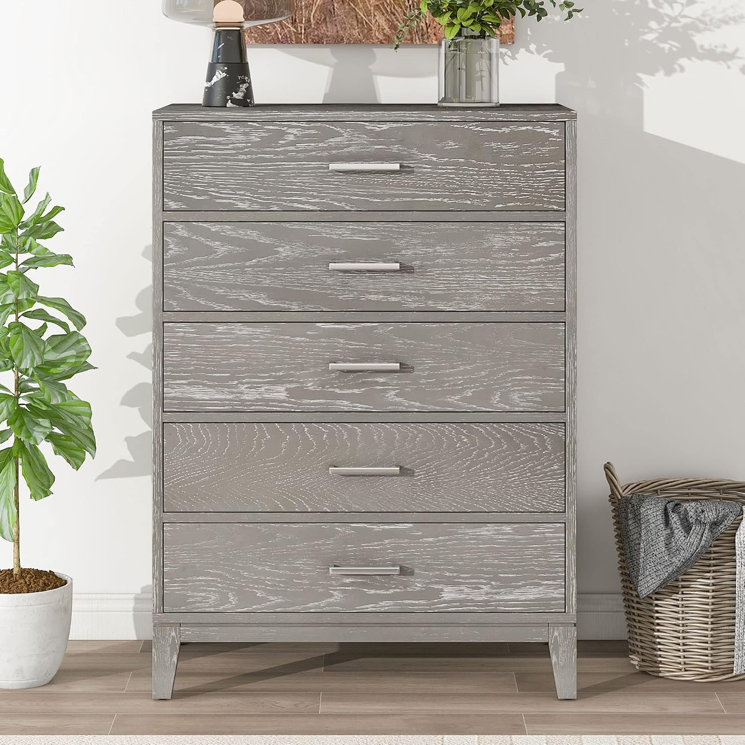 Amazon.com: Pvillez Modern Solid Wood 5-Drawer Dresser for Bedroom ...
