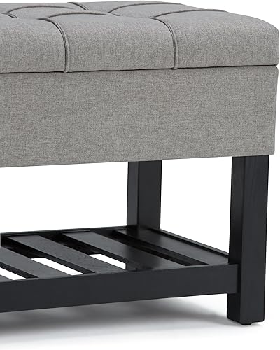 Miniatura 8 de SIMPLIHOME Saxon - Banco otomano rectangular de transición de 43 pulgadas de ancho en tela de aspecto de lino gris paloma, montado para la sala de