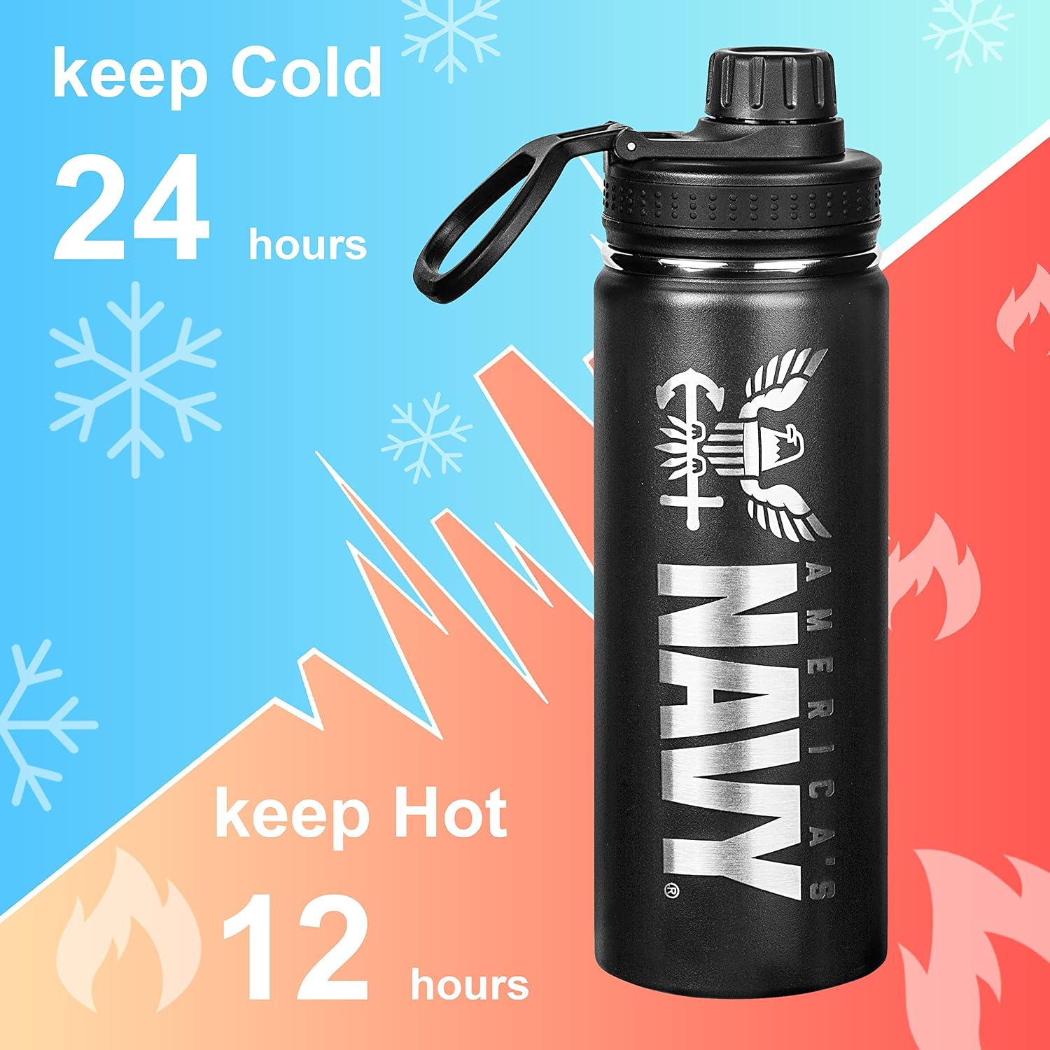 20oz US Navy Water Bottle - Double Wall Vacuum Insulated Stainless Steel Great for PT and Outdoor Sports Like Hiking Camping and Cycling-Navy 20oz Water Bottle
