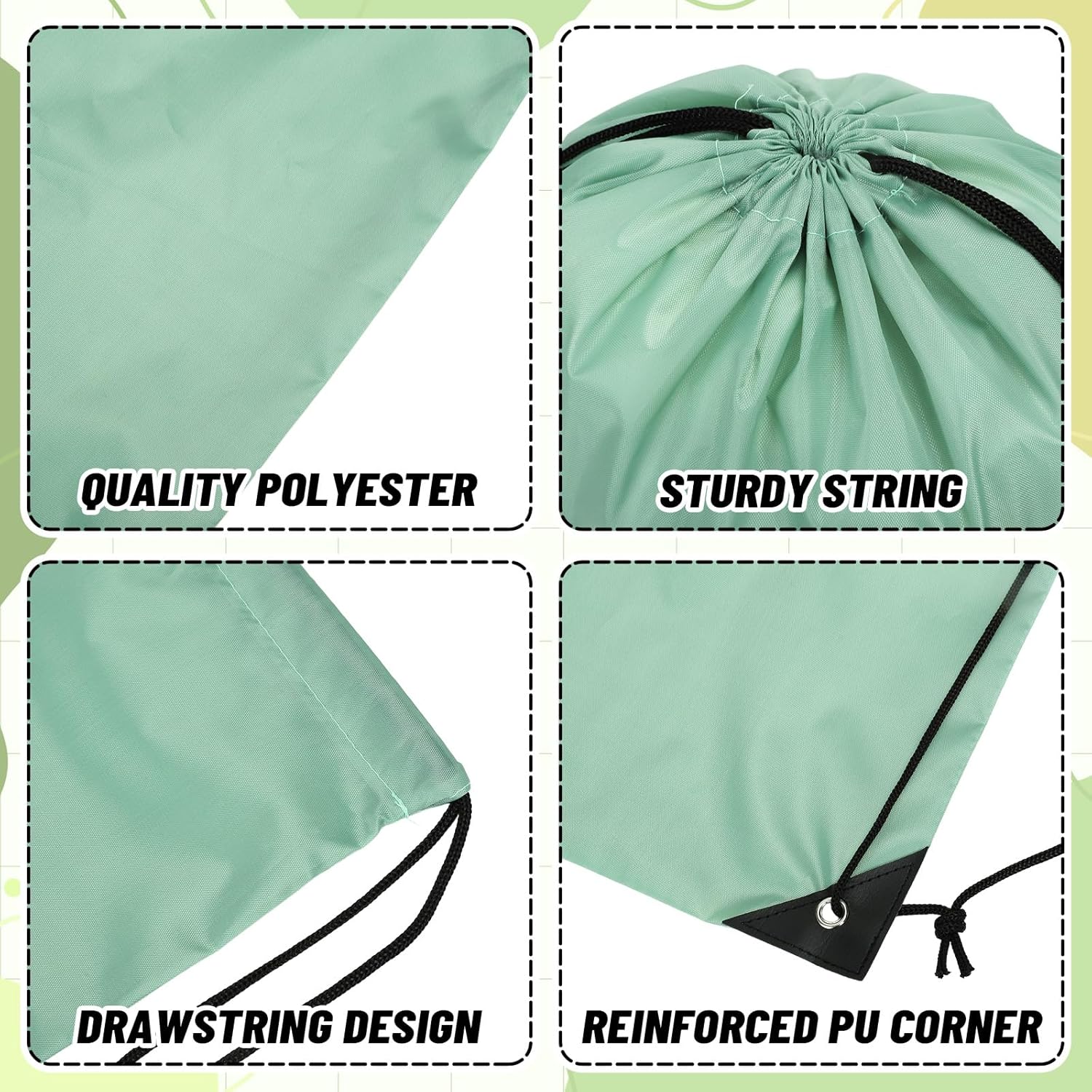 FYSUIMU 25 Pcs Sage Green Drawstring Backpack Bags Solid Green Color Draw String Back Bags for Sports Gym Beach Travel Party Treat Supplies, 13.4 x 16.5 Inch