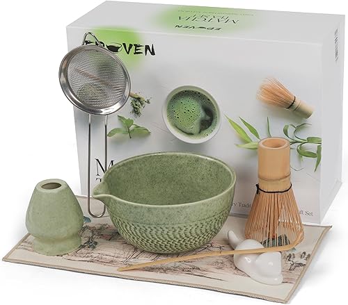 Juego de batidor de matcha, juego de 8 piezas de matcha japonés, juego de matcha de ceremonia con tamiz de matcha, cuenco de matcha, soporte para
