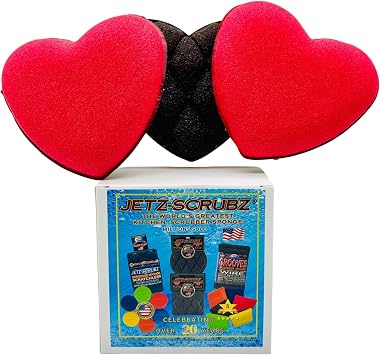 Jetz-Scrubz Heart Shaped Dual-Sided Kitchen Scrubber Sponge, Red and Black, Non-Scratch, Super Absorbent, 5x4.25x1 Inch, Made in USA