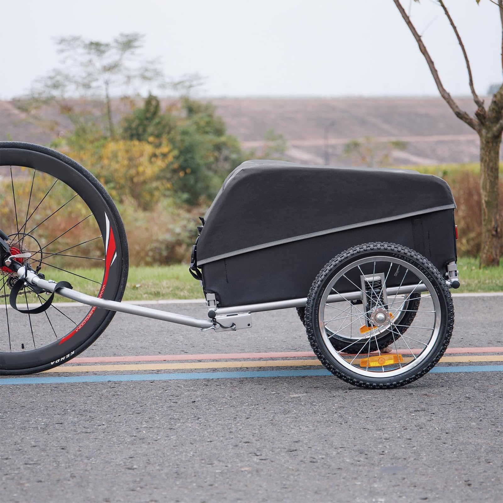 Przyczepa rowerowa, przyczepka rowerowa, ze zdejmowaną osłoną, koła 16", uniwersalne sprzęgło szybkiego zamykania, do większości rowerów