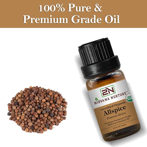 Allspice Essential Oil, USDA Certified Organic, 100% Pure Undiluted, Aromatherapy Oil for Diffuser, Hair & Skin Care