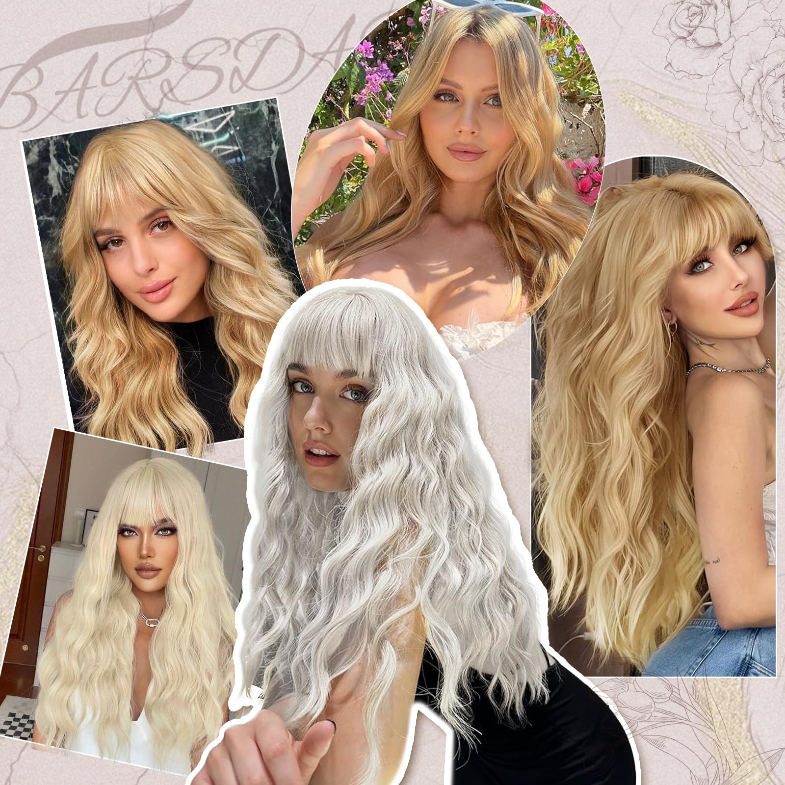 Amazon.com : BARSDAR Long Wavy White Wig with Bangs - 26  display picture 3