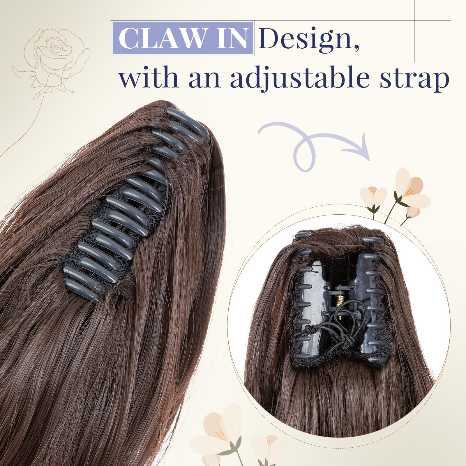 TESS 24'' Curly Ponytail Extensions, 210g Claw in Long Ponytail, Hair Pieces for Women Light Brown, 24 Inch (curly) - Image 4