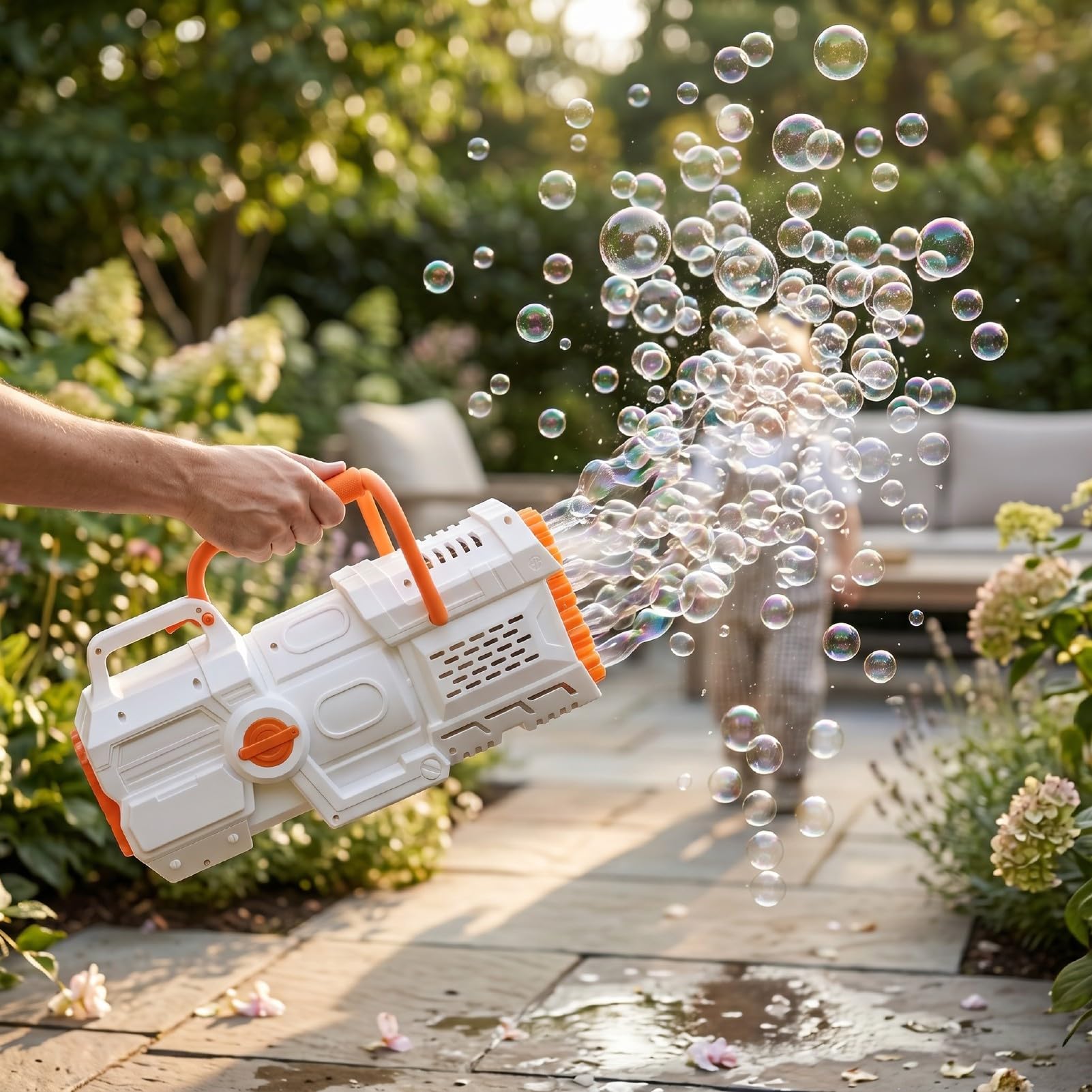 Tragbarer Seifenblasenmacher für |60-Loch-Automatik-Blasengebläse mit Wiederaufladbarem Akku, Outdoor-Gartenparty-Spielzeug