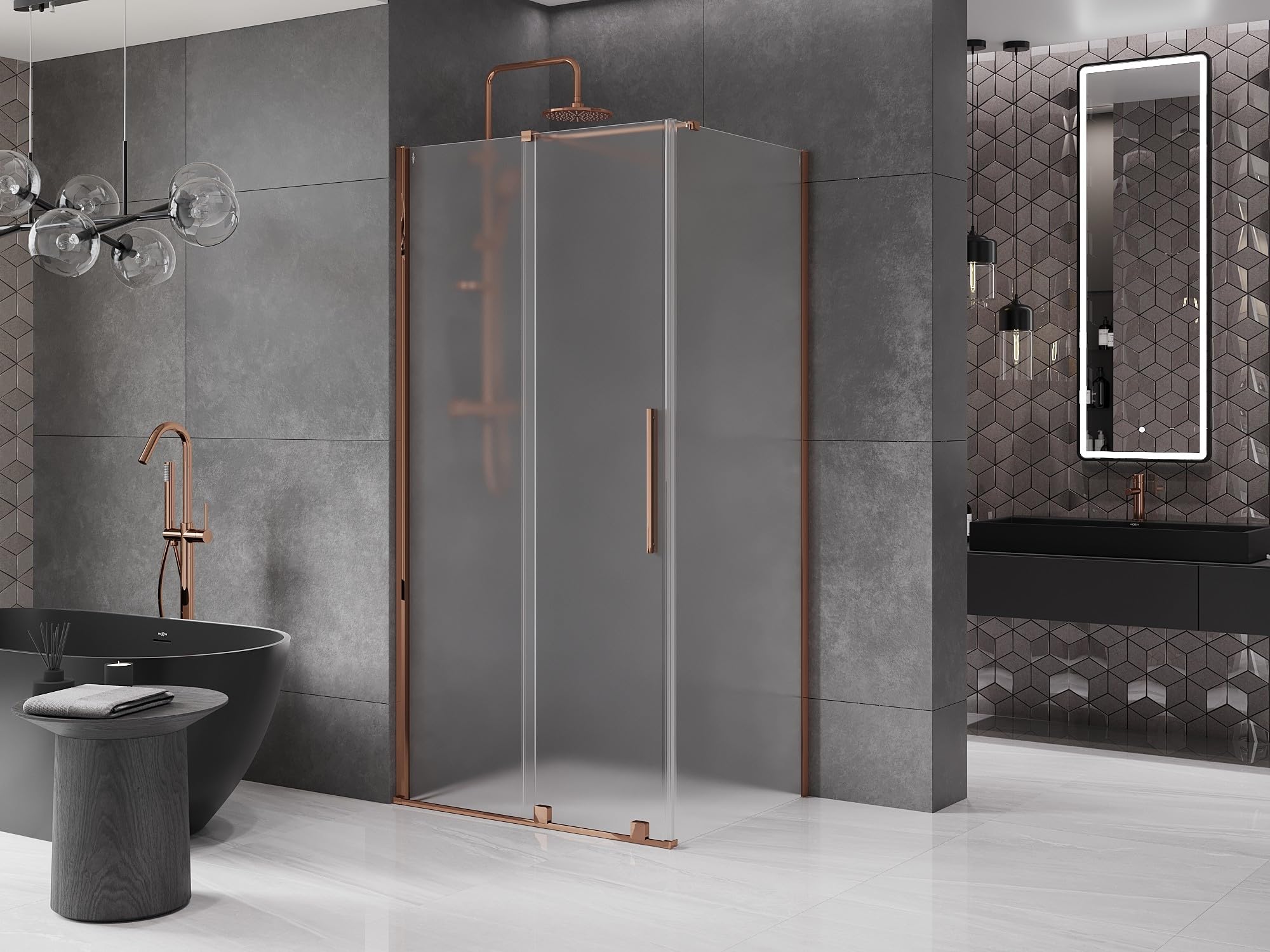 Mexen - Velar Box doccia allungabile 90 x 120 cm, gelo, oro rosa