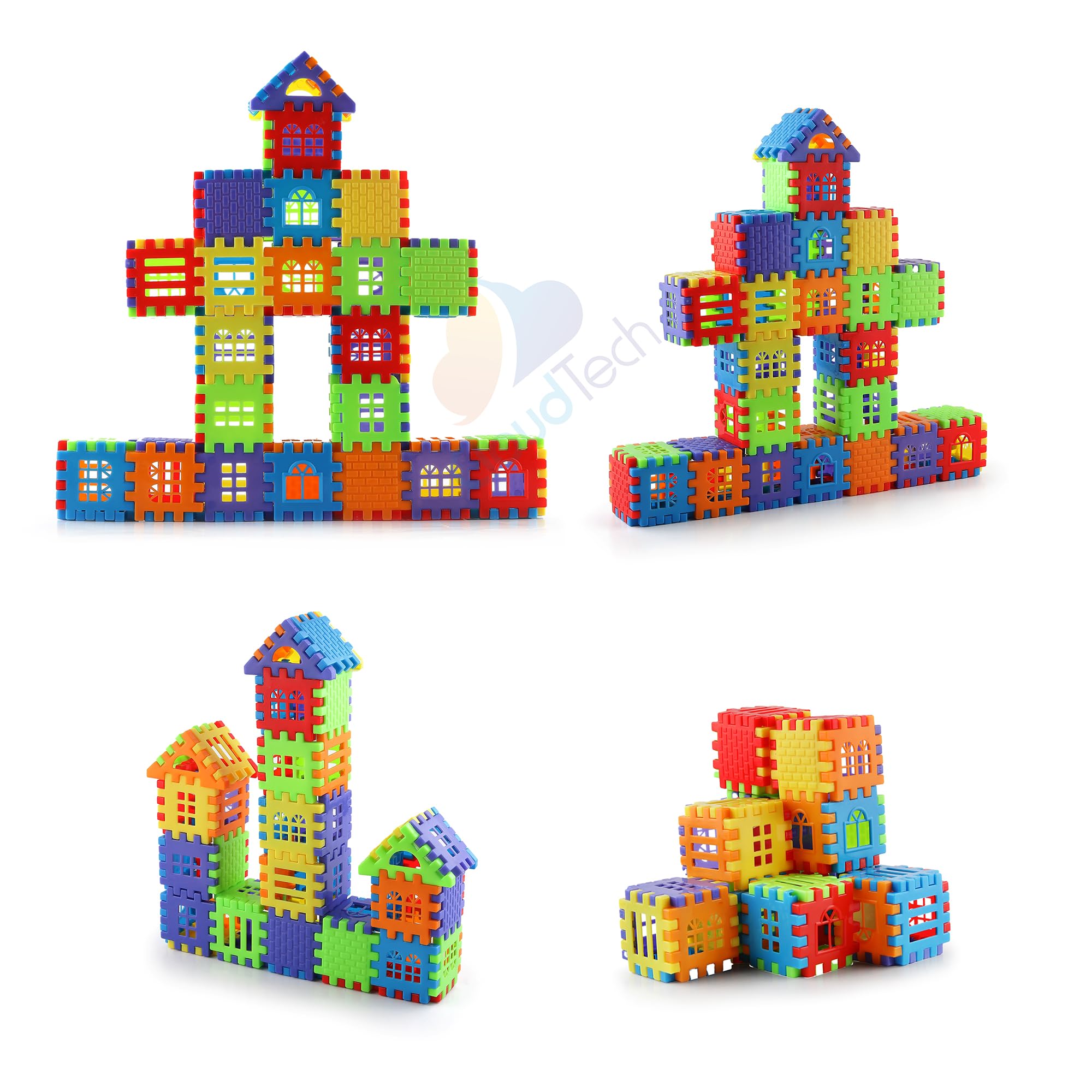 CloudTech®150 pcs Small House Blocks Toys for Kids and Toddlers with Attractive Windows Smooth Rounded Edges DIY Combo Plastic House Blocks Educational Toys (CT-SHB-150)