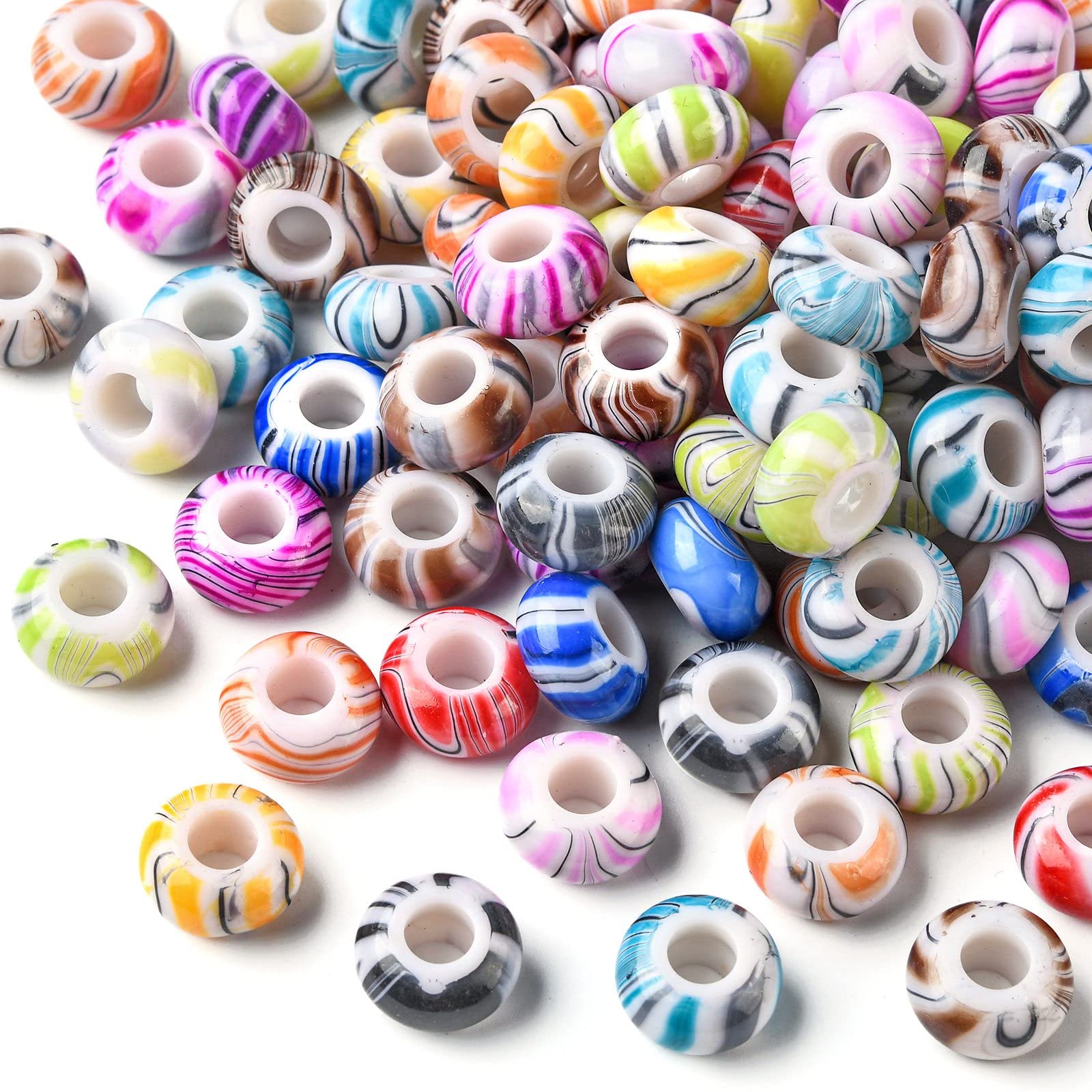 UR URLIFEHALL 450 Pcs Opaque Acrylic European Large Hole Beads Rondelle European Charm Beads for DIY Bracelet Snake Chains Jewellery Making — image 1