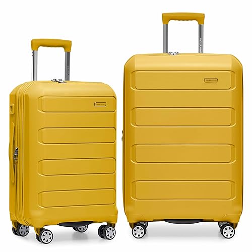 Traveler's Choice Pagosa Indestructible Hardshell Expandable Spinner Luggage, Yellow, 2-Piece Set (22/26) - 2-Piece Set (22/26) - Yellow