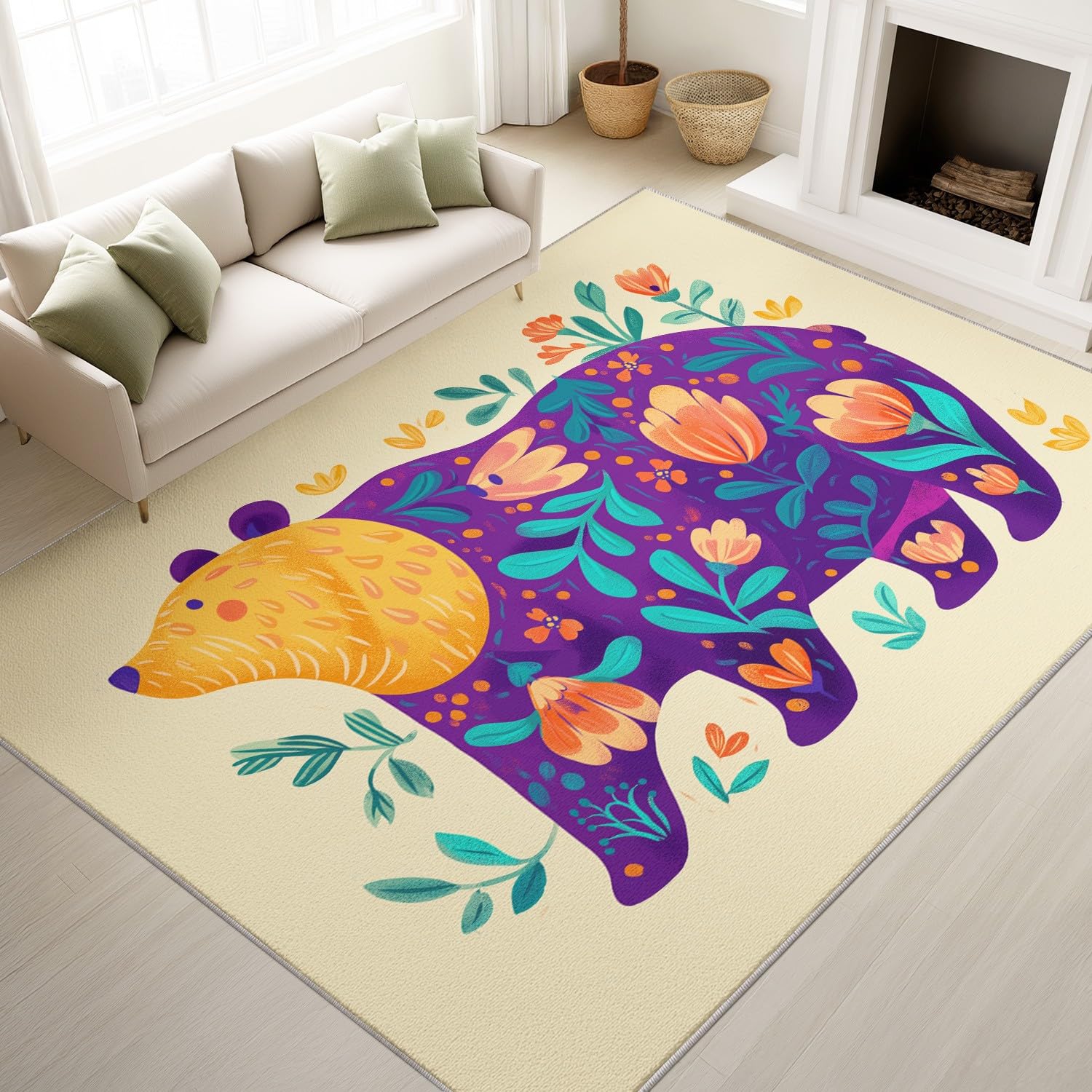 Tapis antidérapant dessin animé ours 120x180 cm résistant et lavable