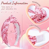 Vista 4 de Diadema anudada, 2 diademas con nudo superior para mujer, banda para el pelo para niñas, diadema de corazón para el día de San Valentín, rosa