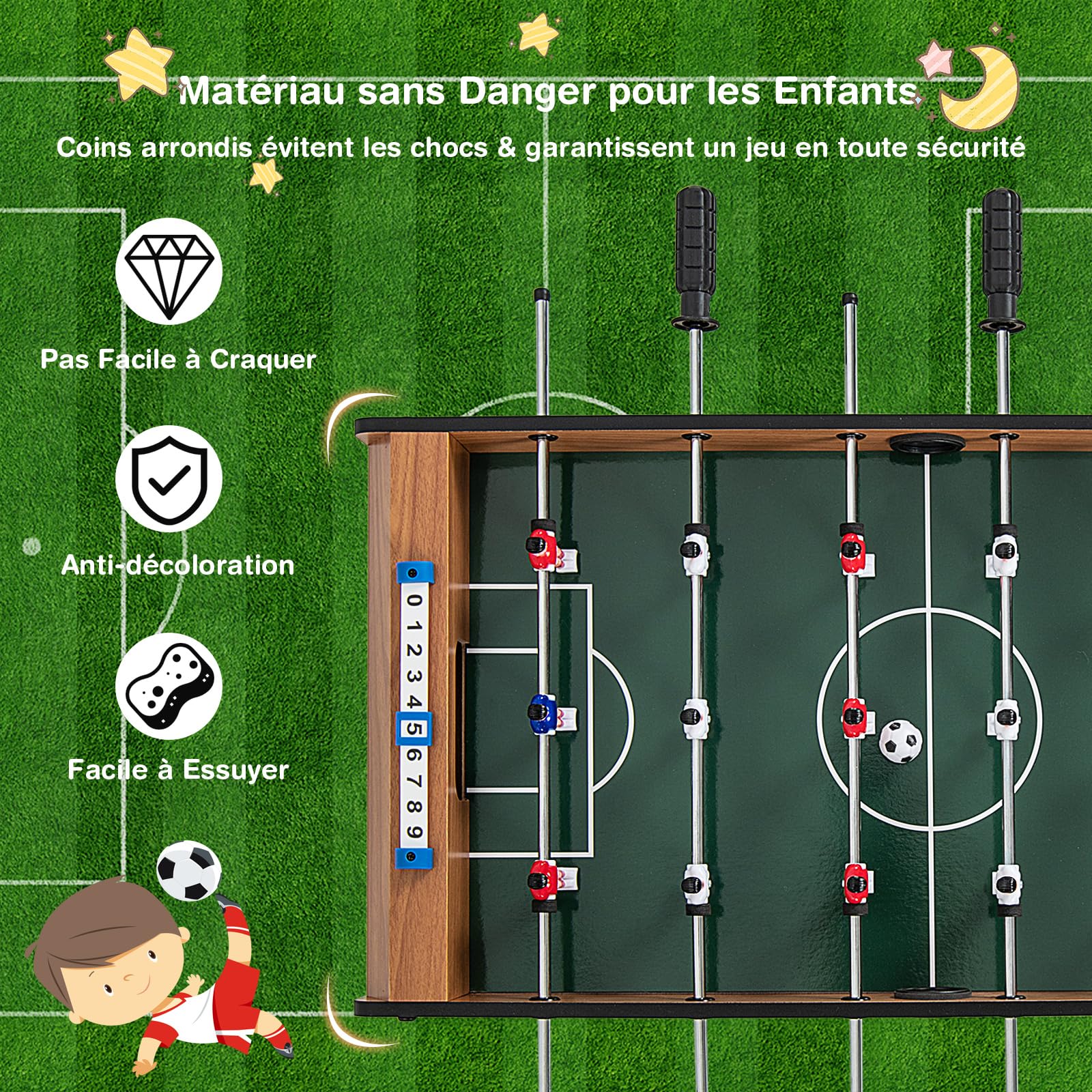 COSTWAY Baby-Foot en Bois avec Poignée Durable & 18 Joueurs, Table de Jeu avec 2 Ballons & 2 Tableau de Bord, Jouets pour Adulte et Enfant pour Fête, Bar, Salle de Jeux, 69 x 36 x 24 cm…
