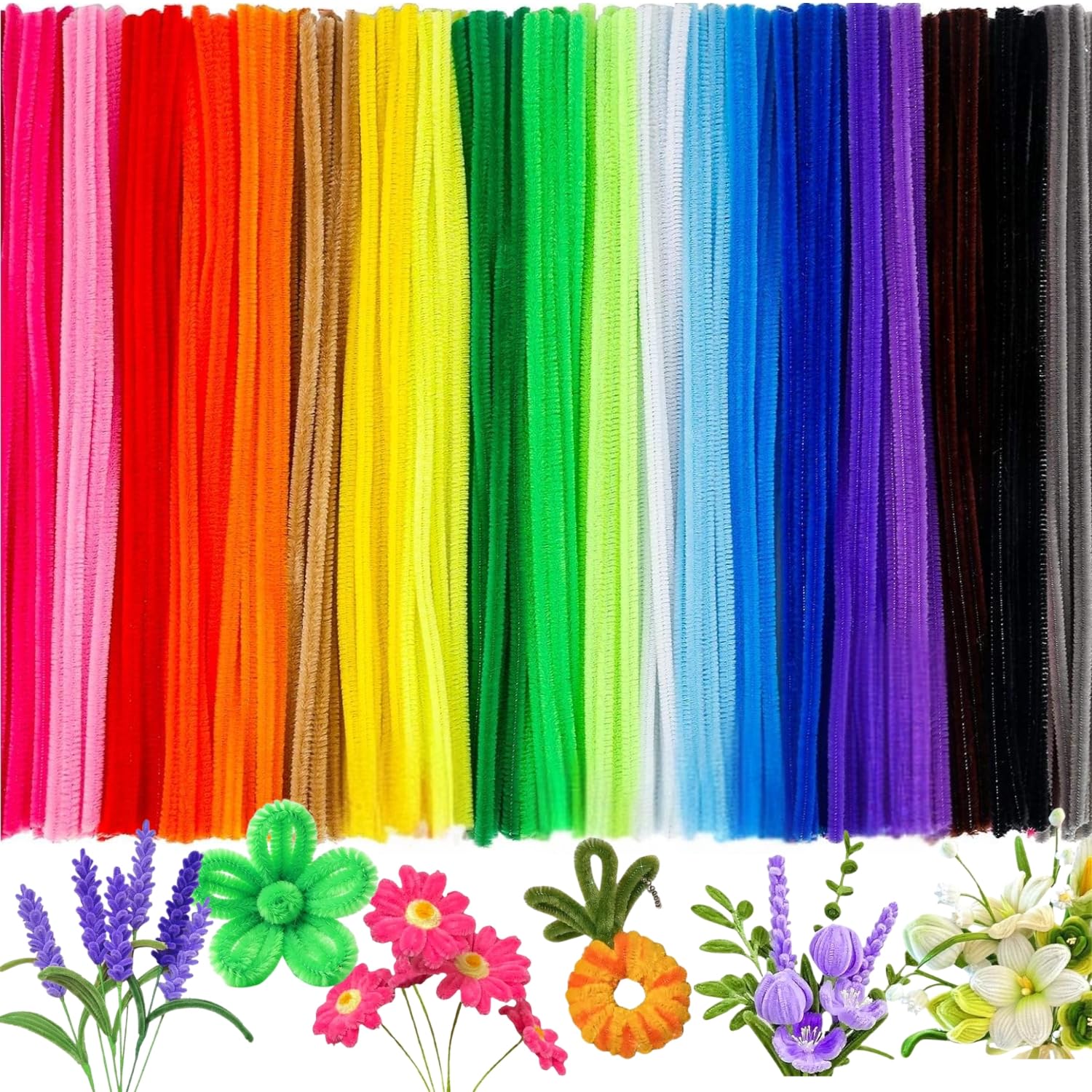 Tdas 100 Pcs Pipe Cleaner Chenille Stems for DIY Craft flower set flowers kit bouquet decoration kids school projects Art and Crafts Supplies Creative Activities party decor (Multicolor, 100 PCS)-image-12
