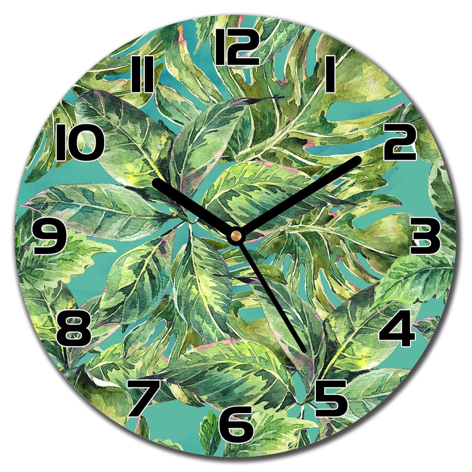 Horloge en verre 30 cm jungle moderne salon et cuisine Coloray