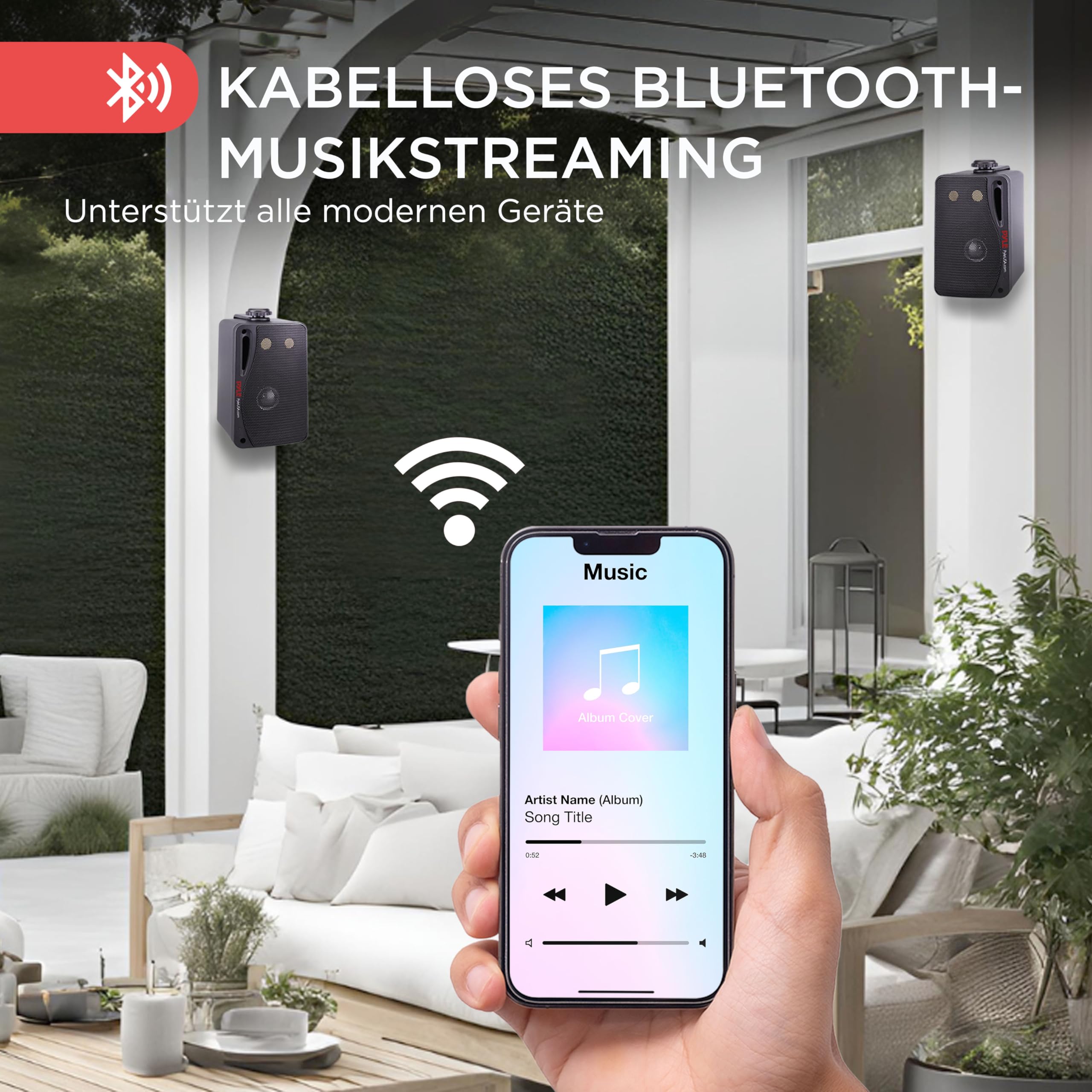 Pyle 3,5" Outdoor Lautsprecher Bluetooth 200W – 3-Wege Stereo-Boxen für Innen & Außen – Aufbaulautsprecher Wasserfest für Terrasse, Garage, Pool & Wohnbereich inkl. Wandhalterung & Netzteil