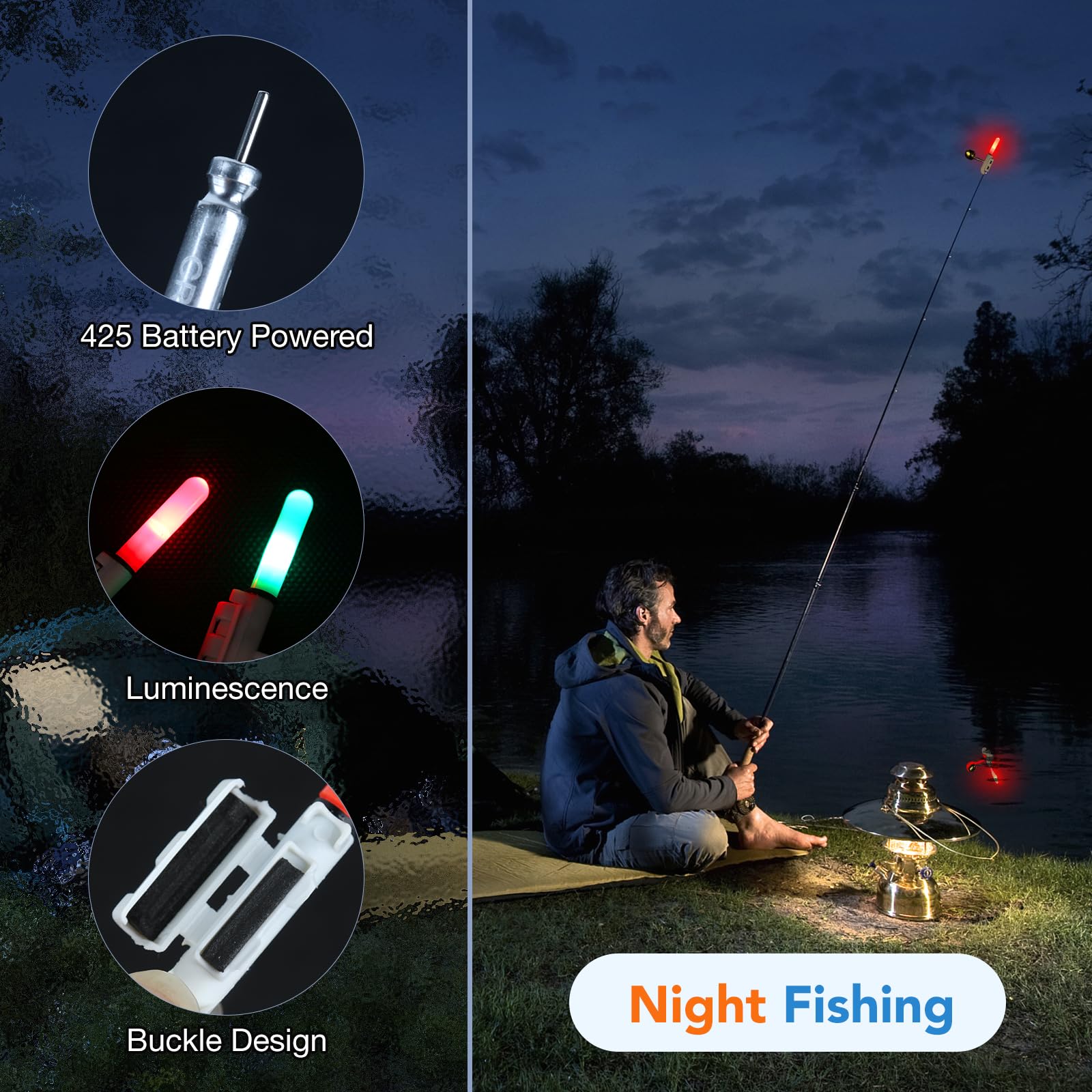 Mineup Campane di Allarme da Pesca, 6pcs Allarme Morso di Pesca Notturna, Luci di Allarme da Pesca, Accessorio per La Pesca Notturna, Indicatore di Abboccata A LED, Luce Notturna per Pesca