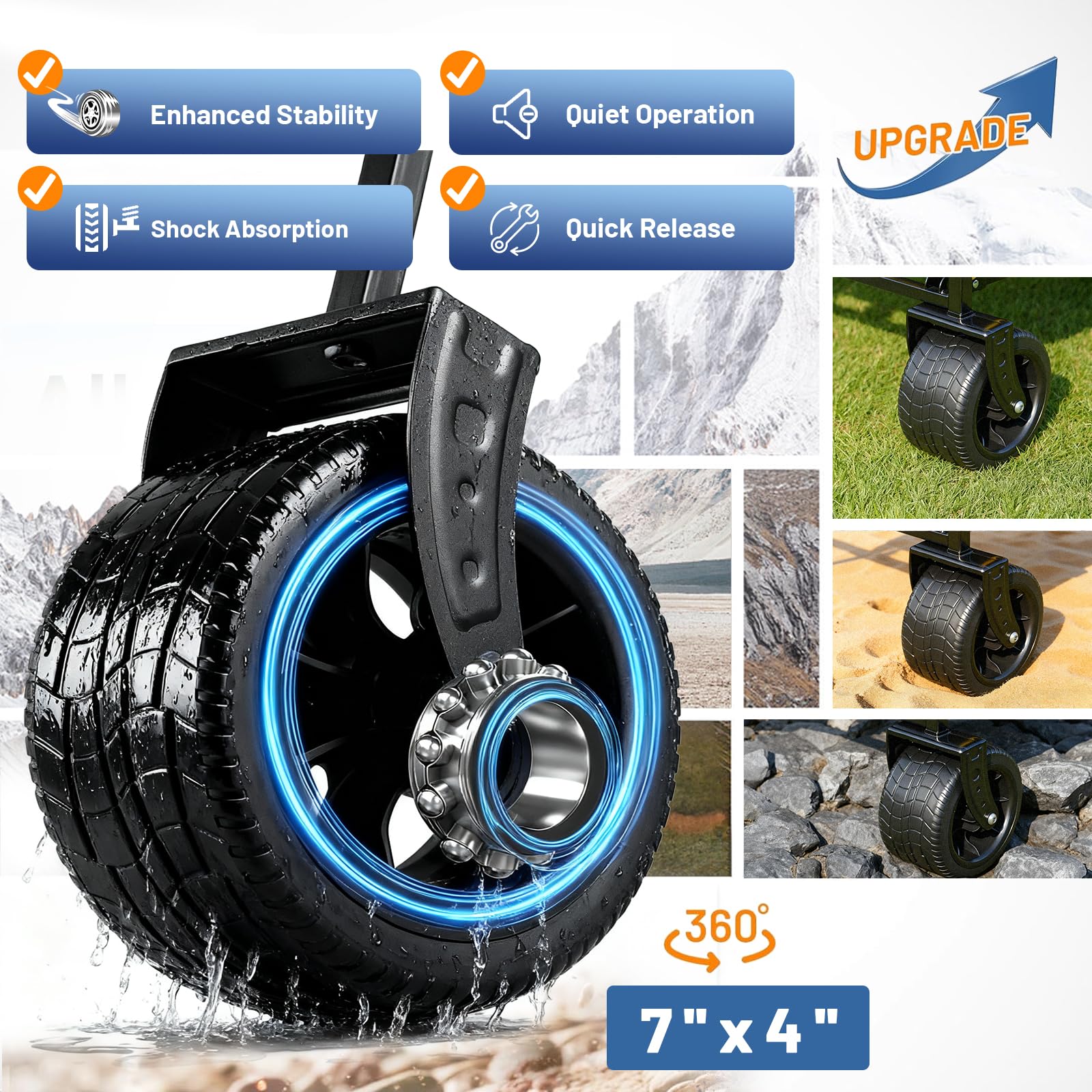 EchoSmile Carro Plegable de 200L 180 kg, Carro de Mano, Carro de Transporte, Carrito con Mango Ajustable, Ruedas Anchas, Todo Terreno, de Playa Camping Jardín Compras (Azul)