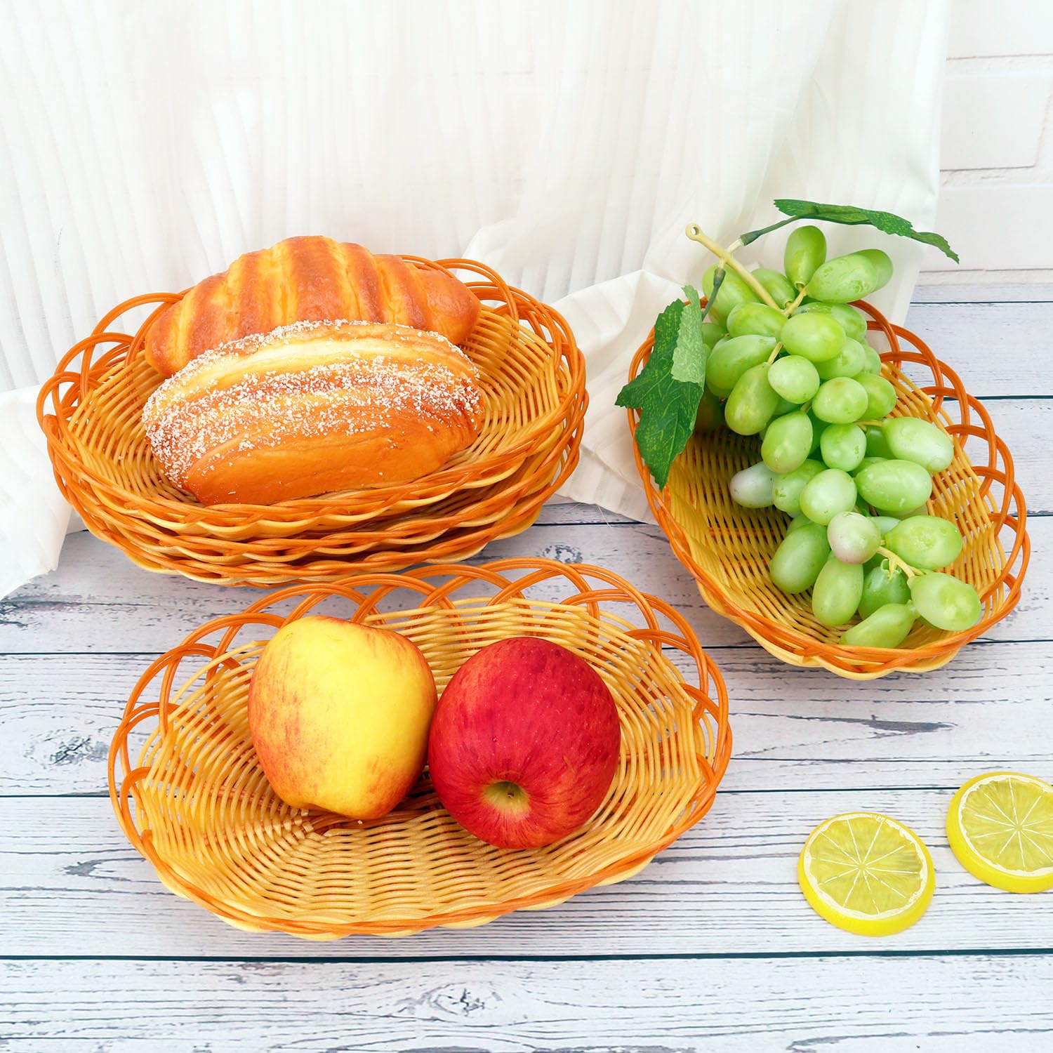 25 cestas ovaladas de plástico – 9.2 x 6.3 x 2.2 pulgadas, versátiles cestas de pan tejidas de ratán, cesta de pan de mimbre para servir, accesorios para el hogar y la cocina