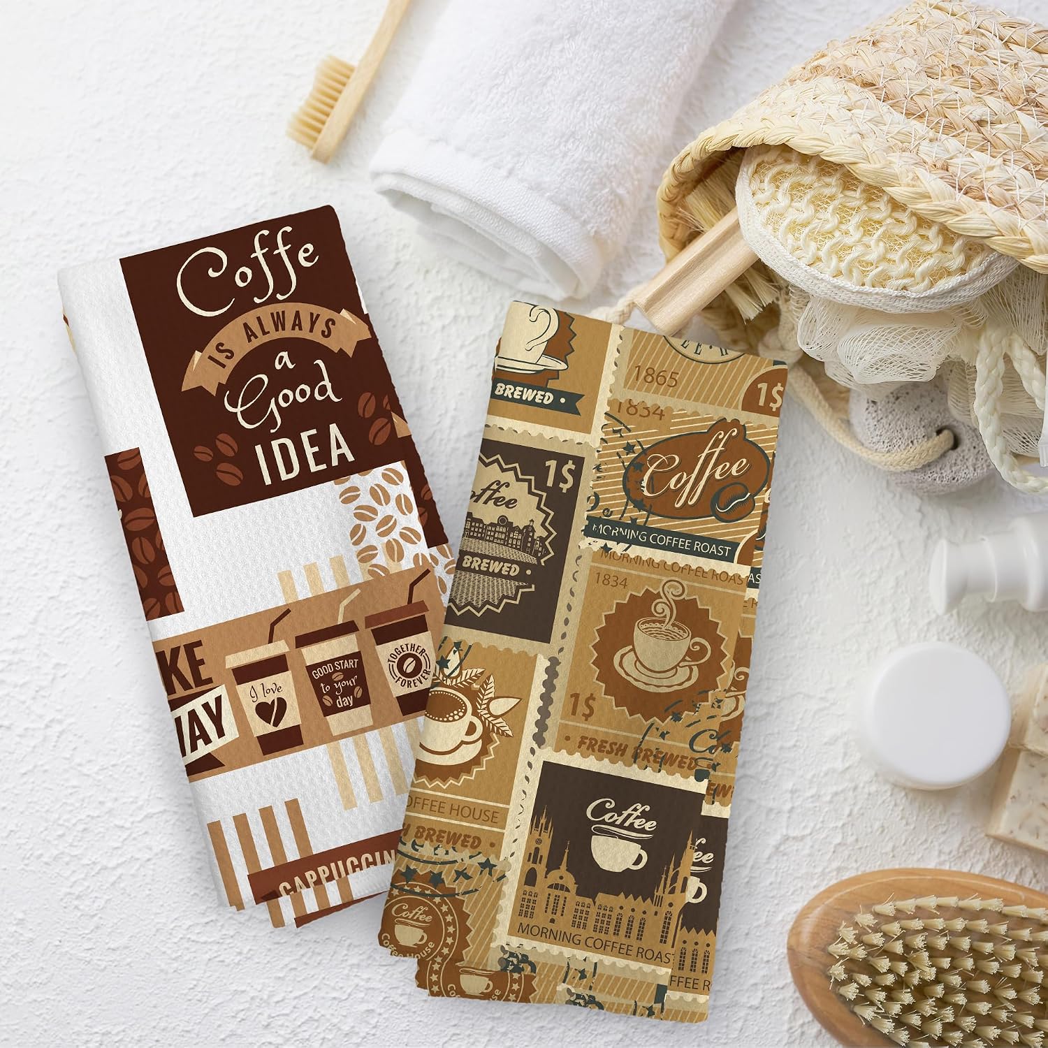 Coffee Kitchen Towels Brown Dish Hand Towel 16x24 Inches, Teen Girl Gifts, Lover Cooking Baking Decorative Absorbent Dishcloths Tea Towels Set of 2 for Shop Decor image 5