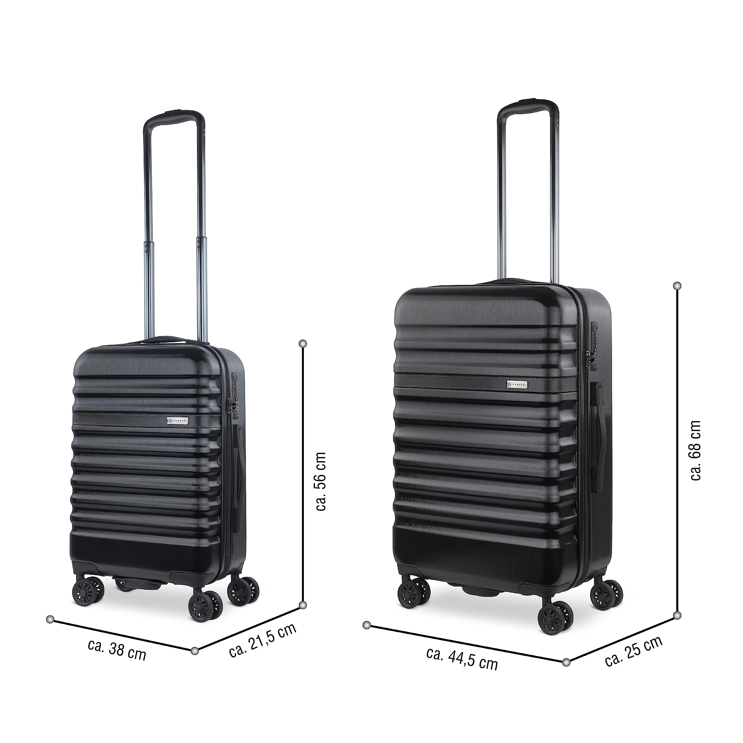 bugatti Corium Set di valigie rigide 3 pezzi (S,M,L) 4 ruote, chiusura a TSA, argento