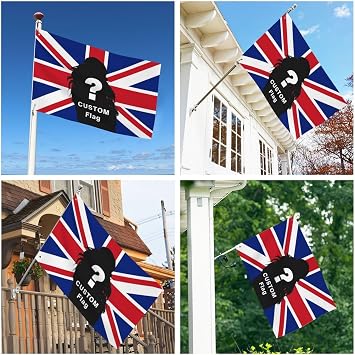 Custom Flag with Your Photo/Logo/Text, Personalized 3x2ft / 5x3ft / 6x4ft / 8x5ft, Personalised British Flag Design for Dorms, Bedrooms, Clubs, Concerts, Bars, Living Room