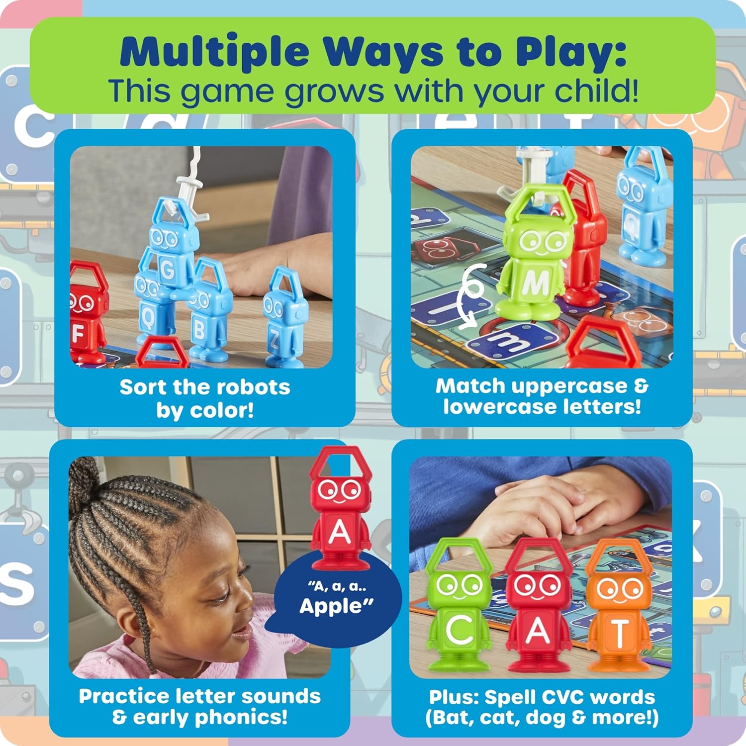 Learning Resources ABC Robot Factory - Alphabet Learning Toys for Toddlers, Letter Recognition for Preschoolers, Fine Motor Matching Letter Game, Educational Kids Preschool and Homeschool Board Games