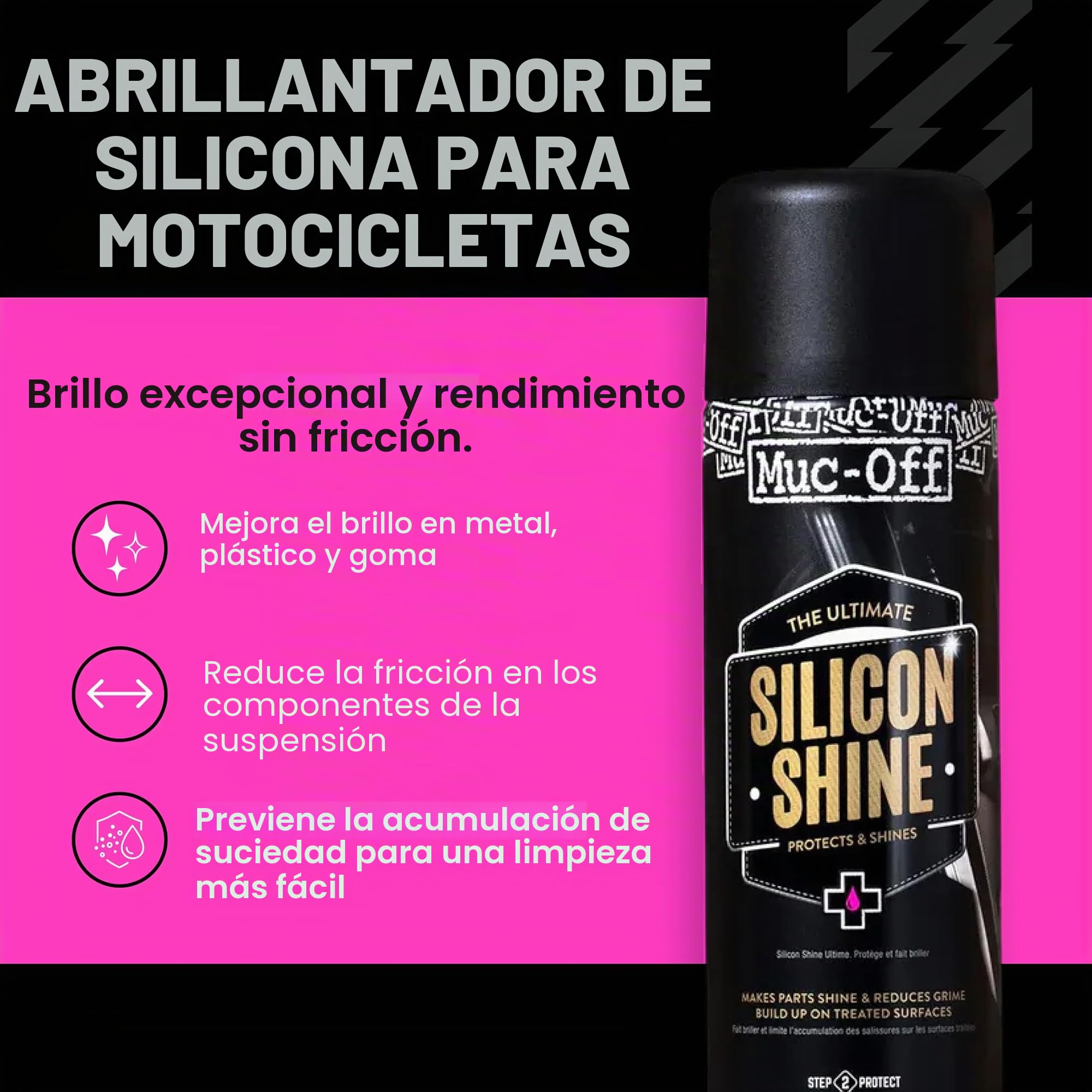Muc-Off Silicon Shine Abrillantador de Moto de Silicona Líquida, 500 ML - Spray Protector de Moto Abrillantador para un Acabado Luciente - Protege y Ayuda a Prevenir la Adherencia de la Suciedad