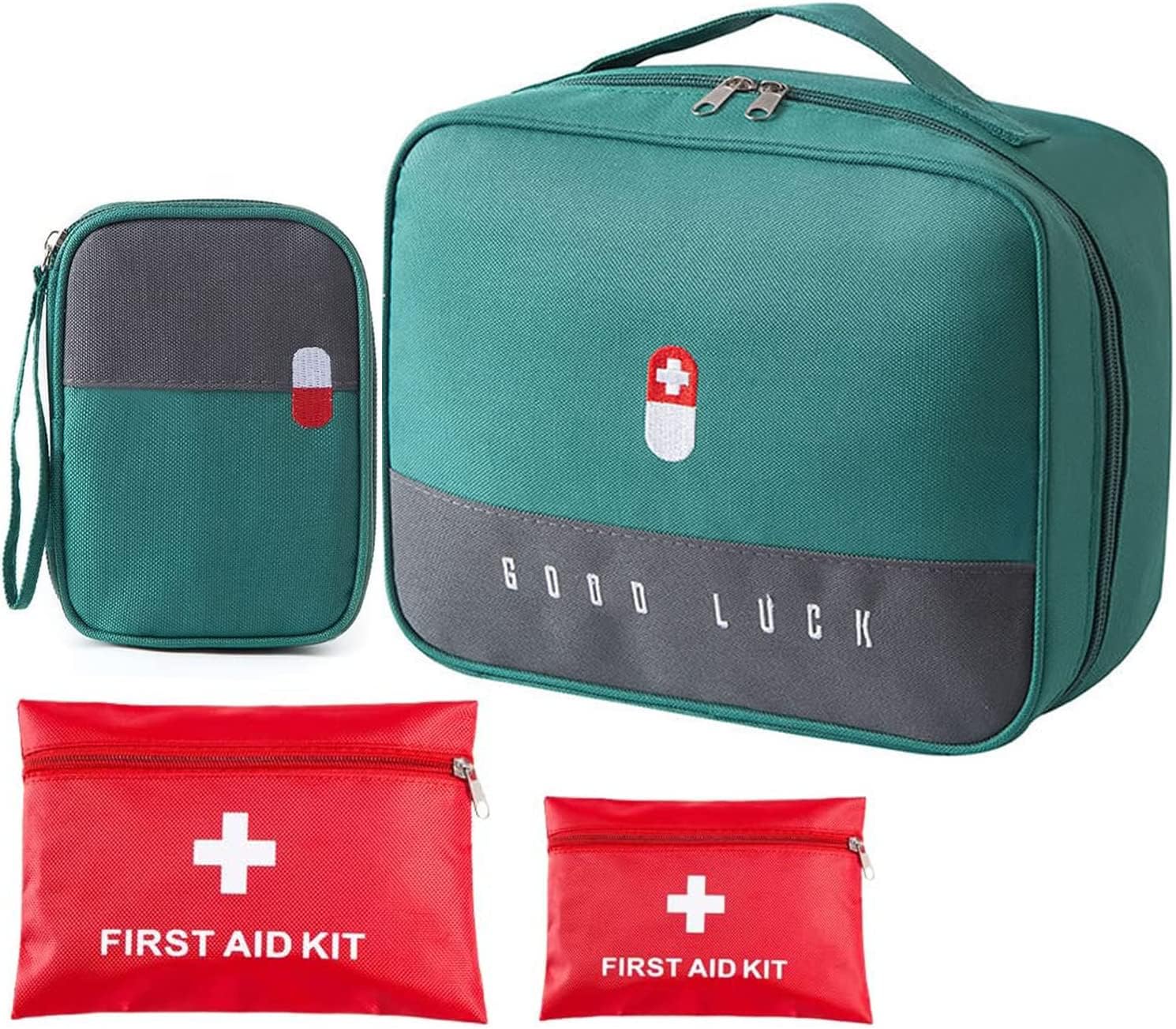 Portable First Aid Kit Empty, Camping First Aid Bag, Medicine Tools Travel Storage Bag, Suitable For Home Outdoor Hiking Camping Car Office Workplace（two-color） (Green)