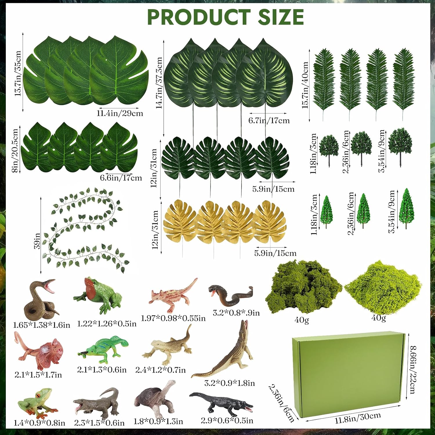 Sitroasho 45 PCS Rainforest Diorama Kit Rainforest Animals Figures Jungle Animal Figurines Model Trees Moss for Rainforest Cake Topper Birthday Party DIY Craft Projects