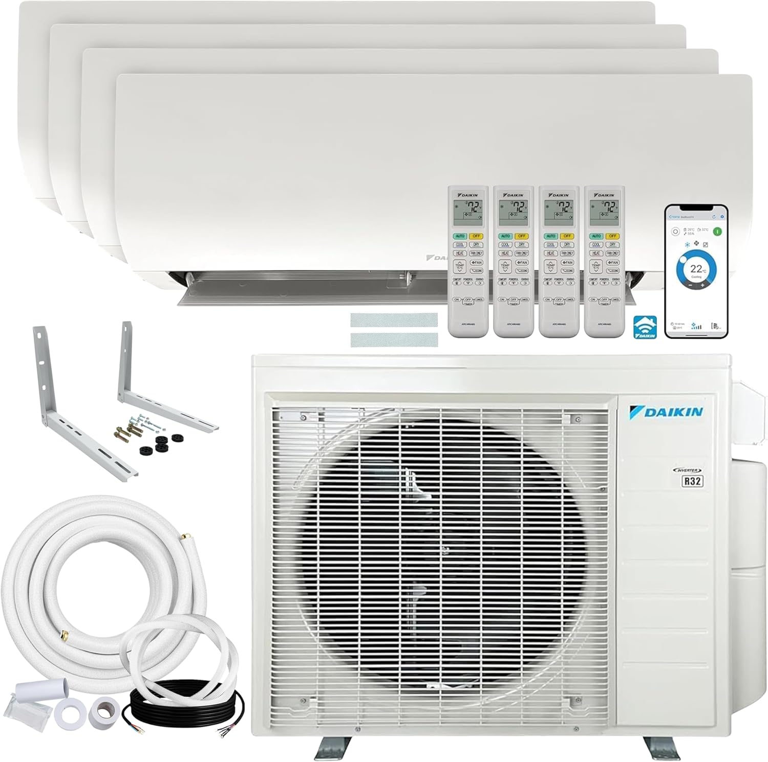 Daikin 36,000 BTU 20 SEER2 4-Zone Mini Split Heat Pump R-32 System ...