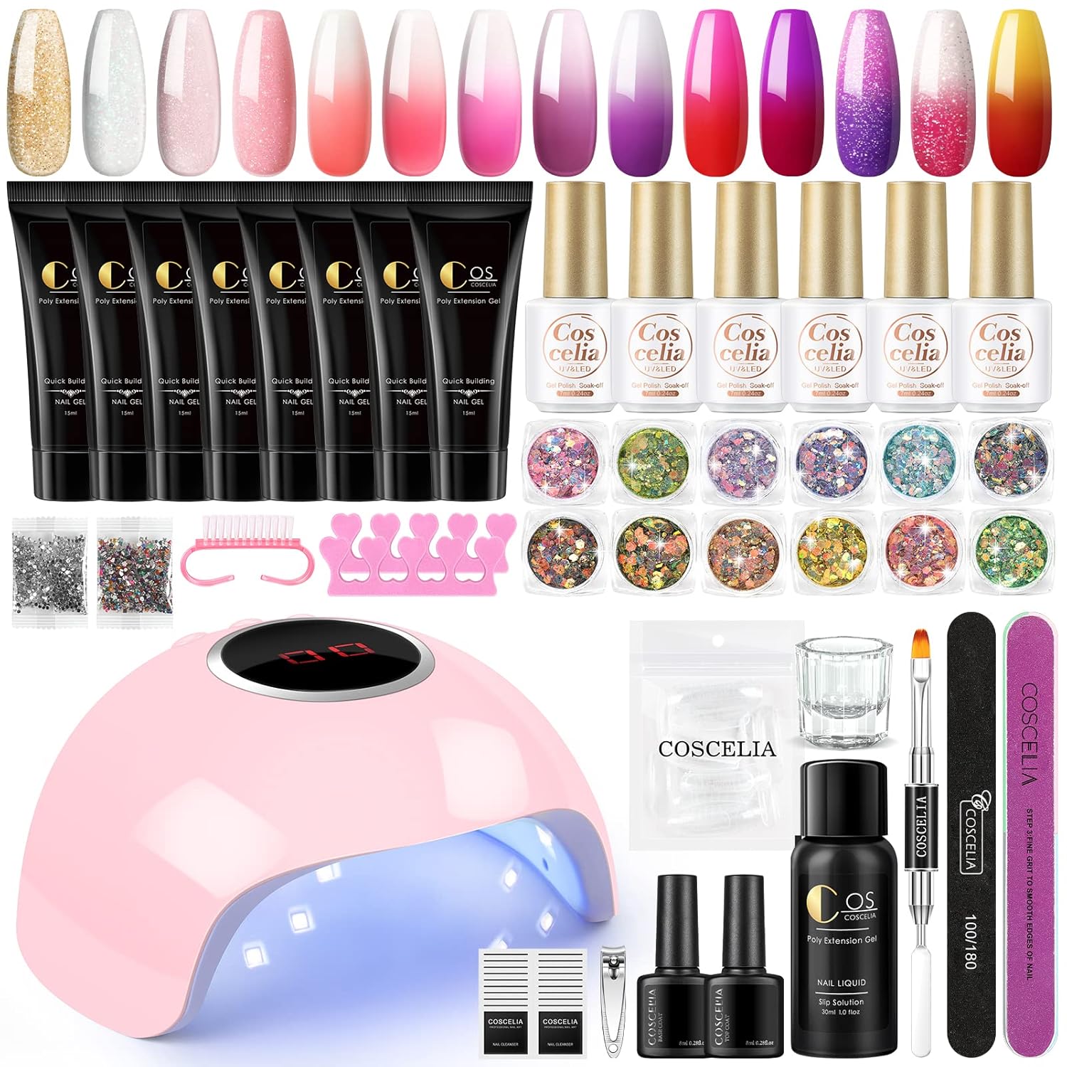 Poly Gel Nail Kit with U V Light 8 colors Nail Extension