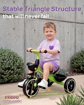 KRIDDO 2-in-1 Toddler Tricycle with Push Handle: Ages 18 Months to 5 Years