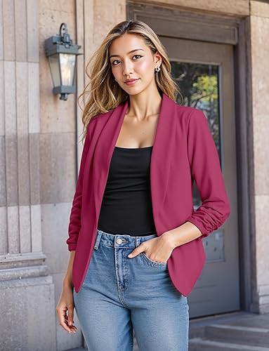 Miniatura 6 de Hybrid & Company Cárdigan Ligero de Frente Abierto Clásica Manga Fruncida Trabajo Oficina Blazer Chaquetas de Traje