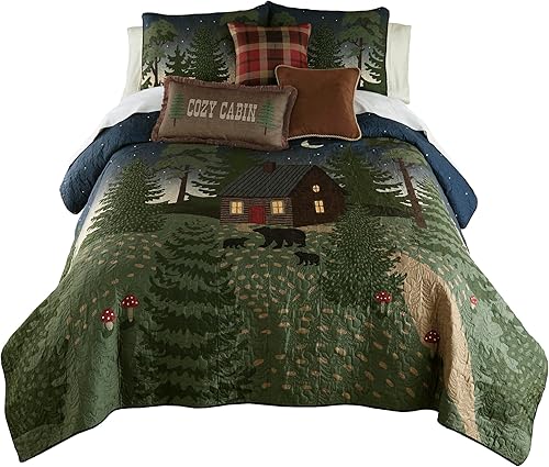Miniatura 1 de Donna Sharp Juego de ropa de cama Queen  3 piezas  Juego de edredón Bear Cottage Lodge con edredón Queen y fundas de almohada estándar  Lavable a