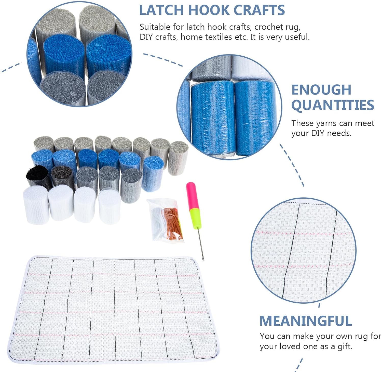 GRIRIW DIY Latch Hook Rug Yarn Kit for Adults Crochet Rug Making Lightweight Craft Supplies for Pillows Blankets Cushions for Beginners and Needlework Projects