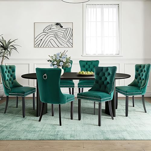 Miniatura 9 de SoarFlash Juego de 4 Sillas de Comedor de Terciopelo, Silla Lateral de Respaldo Alto, Silla Lateral Tapizada Moderna de Alta Gama con Capitoné y