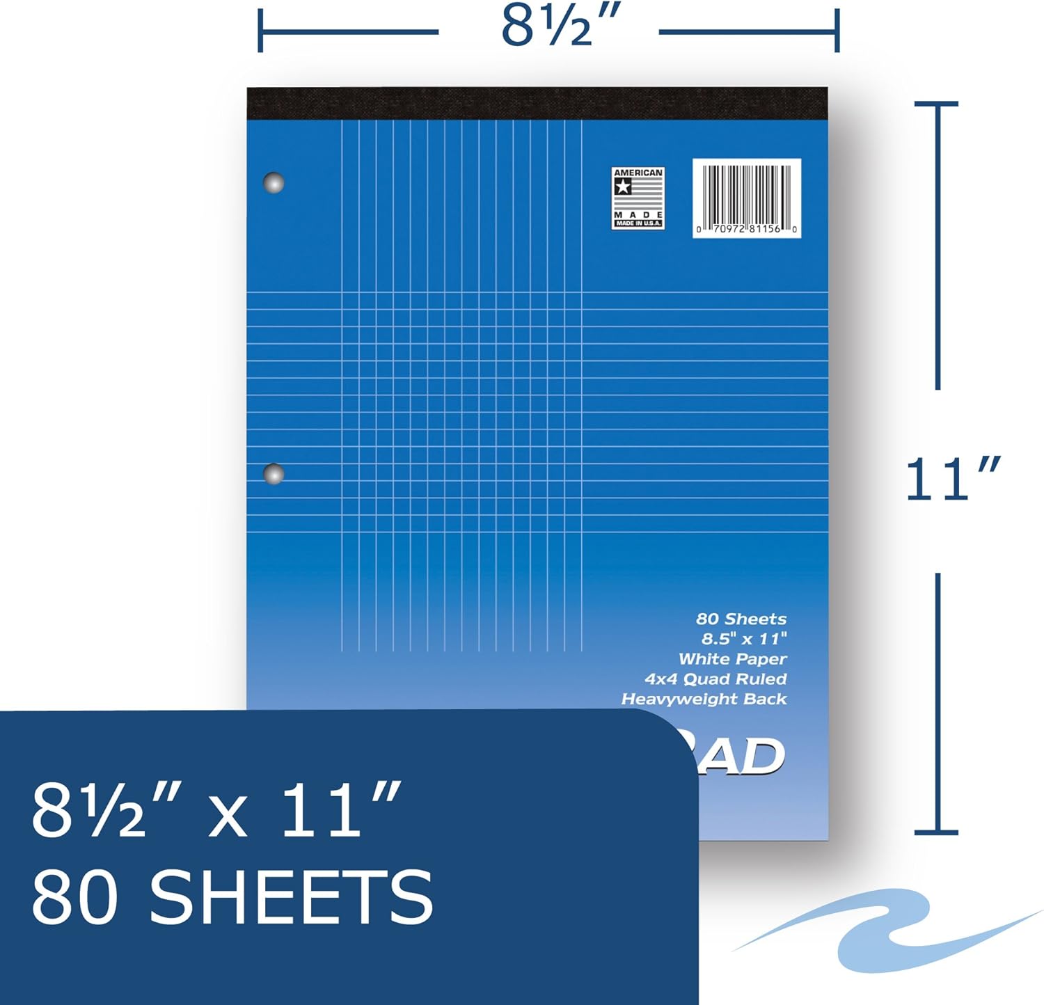 Roaring Spring Pack of Graph Ruled Paper Pads, 6 Pads Per Pack 3-hole punched, 80 Sheets (81256)